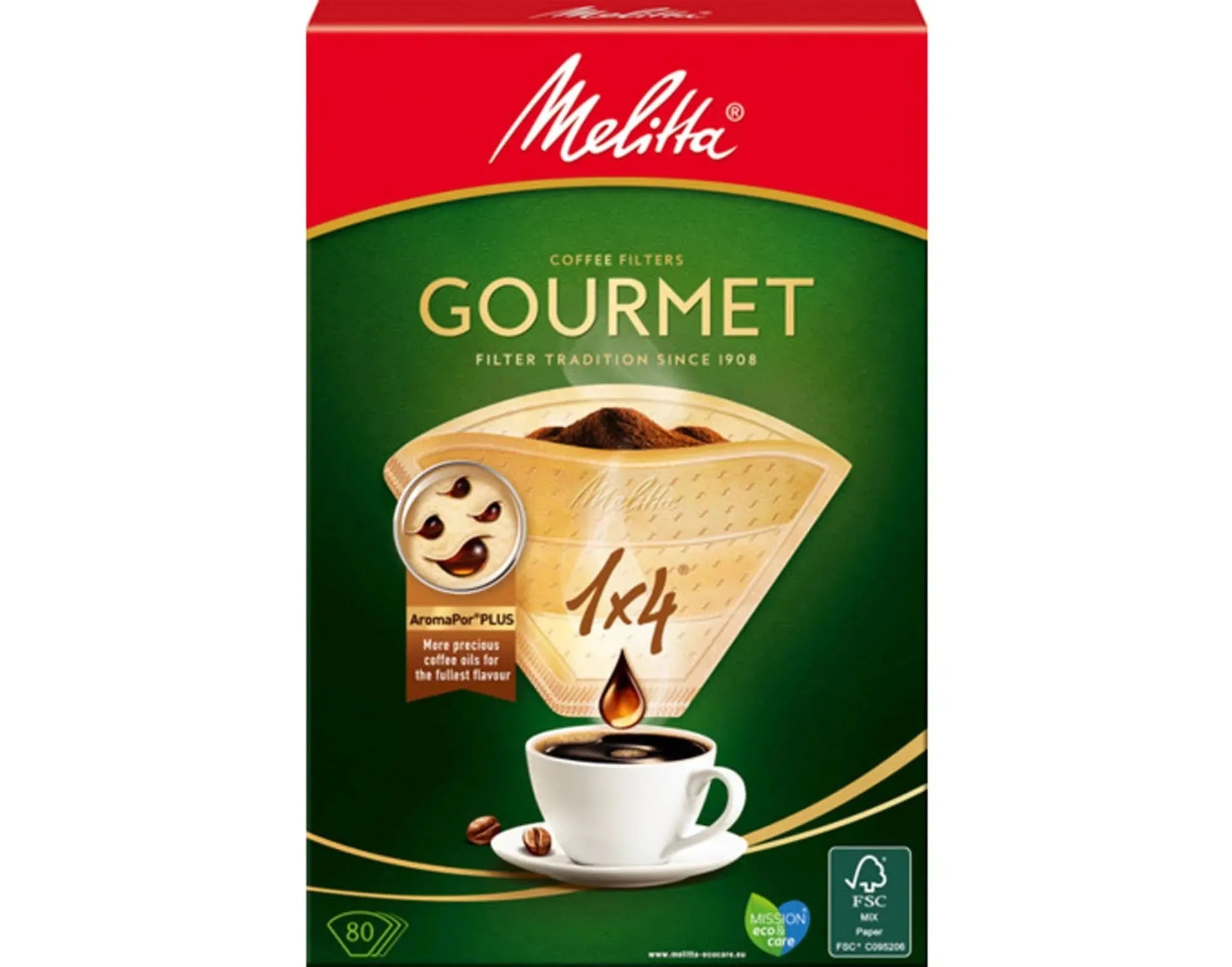 MELITTA Filtertüten 1x4 Gourmet: 80 Stück, chlorfrei, für volles Aroma. Perfekte Passform, stabil, ideal für Kaffeeliebhaber.