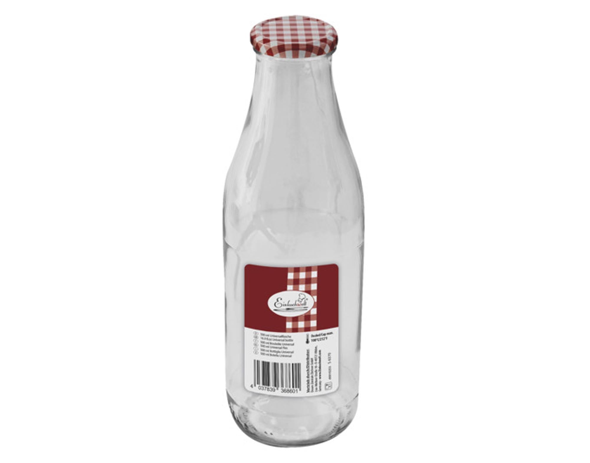 EINKOCHWELT Glasflasche 500 ml mit Schraubverschluss, karriert. Ideal für Säfte, Limonaden und nachhaltige Aufbewahrung. Spülmaschinenfest.
