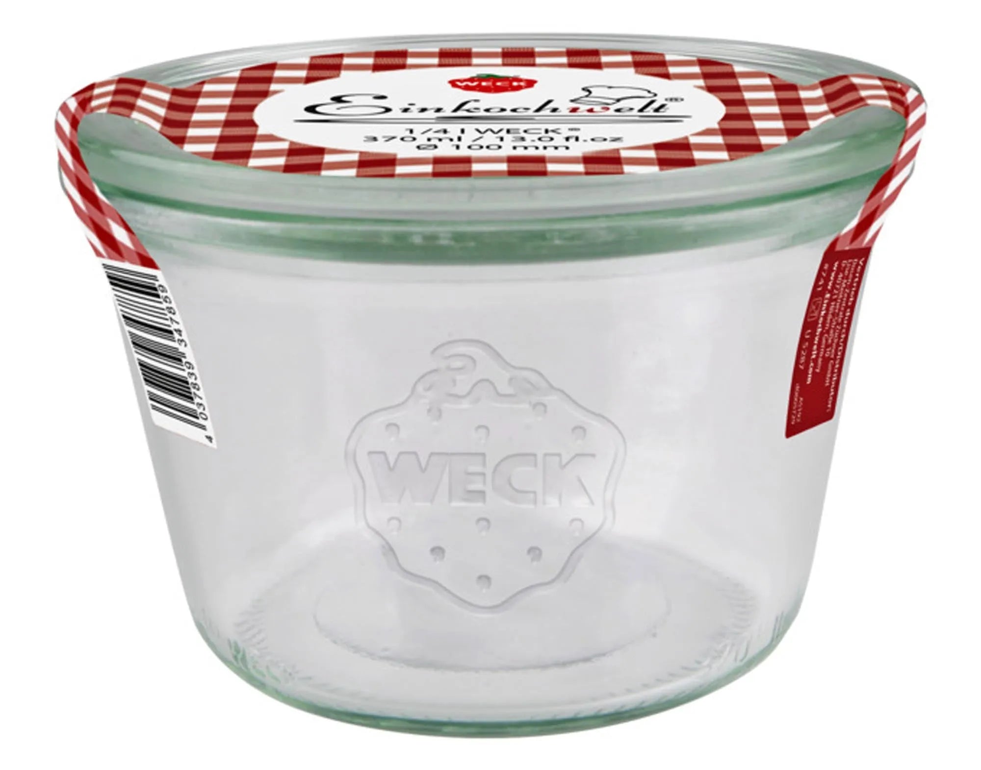 Das WECK Einmachglas 370 ml, robust und luftdicht, ideal für Marmeladen. Transparent, spülmaschinenfest, platzsparend.