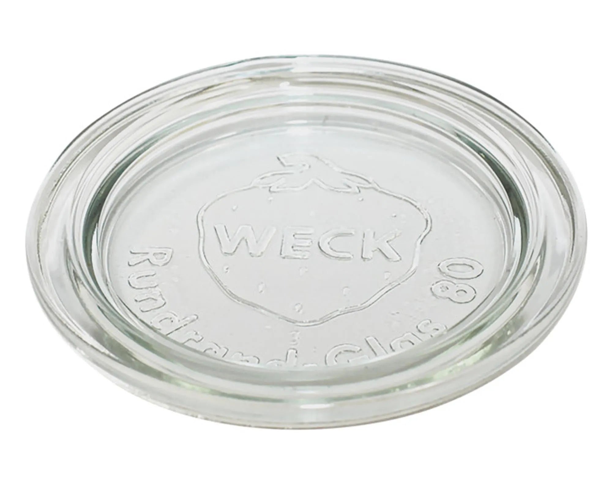 Der WECK Glasdeckel ø 80 mm: Perfekt für Einmachgläser, luftdicht, spülmaschinenfest, transparent für beste Sicht.