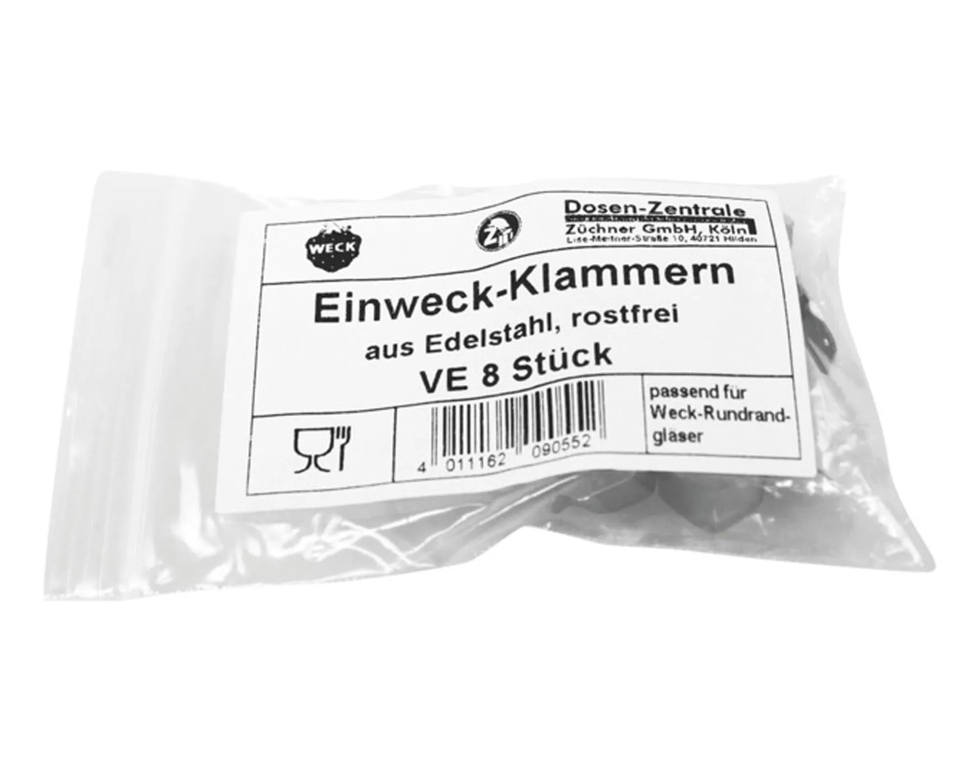 Robuste WECK Klammern aus Edelstahl, ideal zum Einmachen. Langlebig, spülmaschinenfest, sicherer Halt für Gläser.