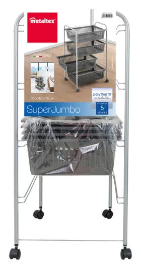 Praktischer METALTEX Gemüsewagen Jumbo in silbergrau, ideal zur Aufbewahrung von Lebensmitteln und Küchenutensilien.