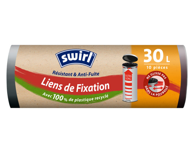 SWIRL Abfallsäcke 30 l, extra lang, mit Elastikband für sicheren Halt. Praktisch und robust für den täglichen Gebrauch.
