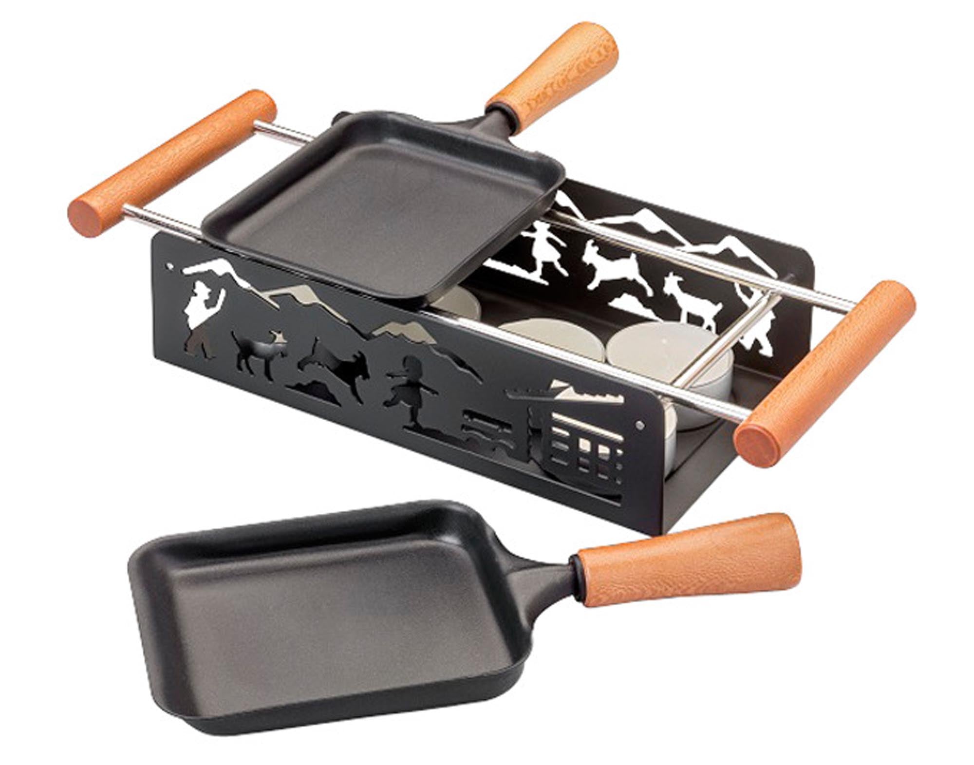 Entdecken Sie das TTM Raclettegerät Twiny Cheese Heidi für geselliges Raclette-Essen. Kompakt, ohne Strom, mit antihaftbeschichteten Pfännchen.