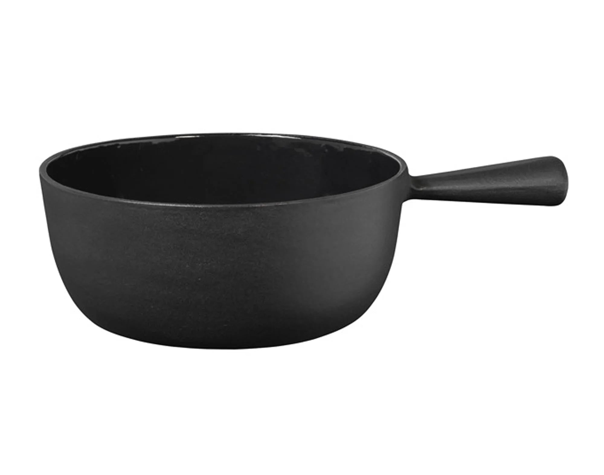 Hochwertiger STÖCKLI Fonduetopf aus Gusseisen, ø22cm, schwarz, für perfekte Wärmeverteilung und -speicherung. Ideal für Käse- und Fleischfondue.