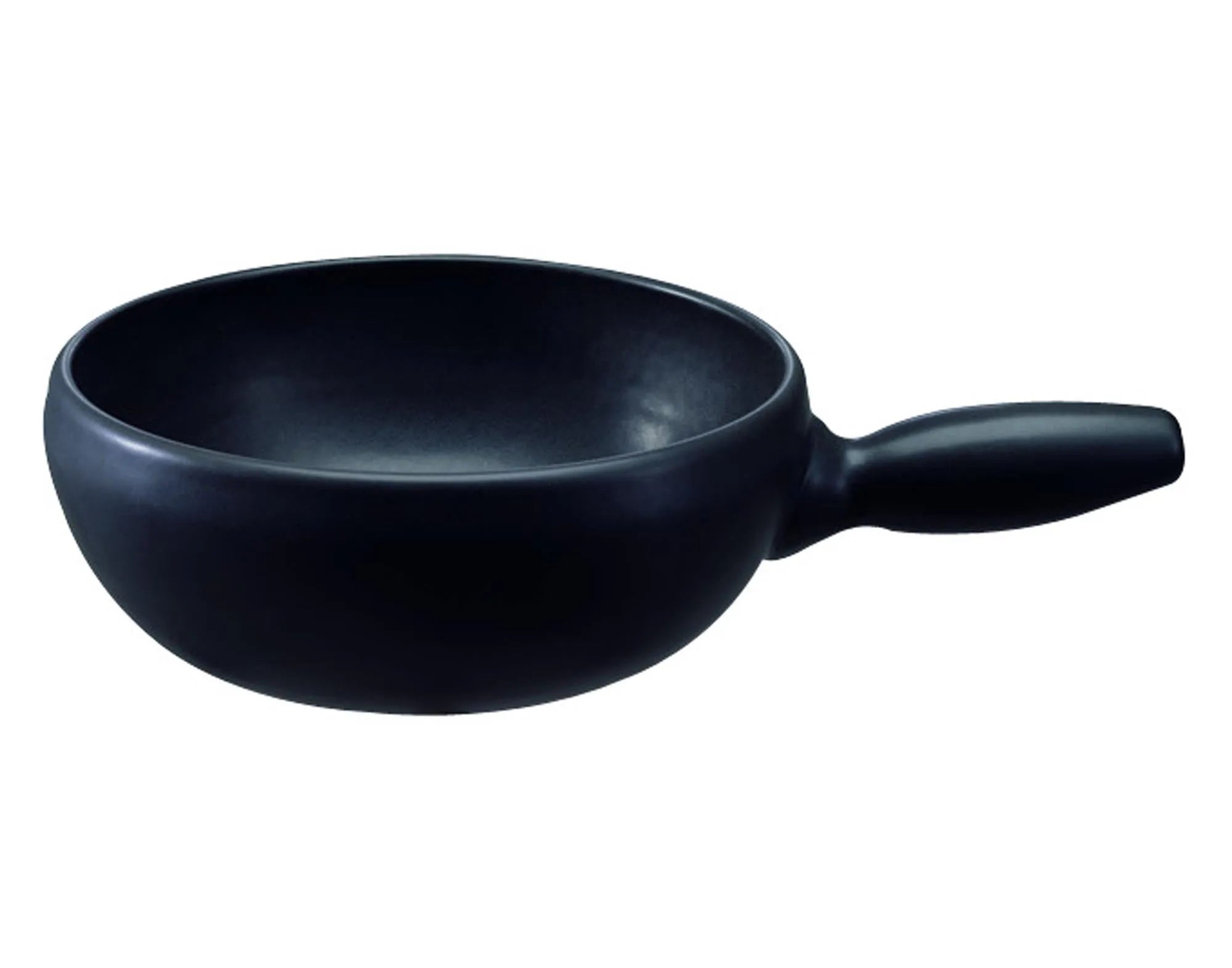 Elegantes STÖCKLI Fonduecaquelon ø 23 cm, ideal für Käse- und Schokoladenfondue. Induktionstauglich, antihaftbeschichtet.