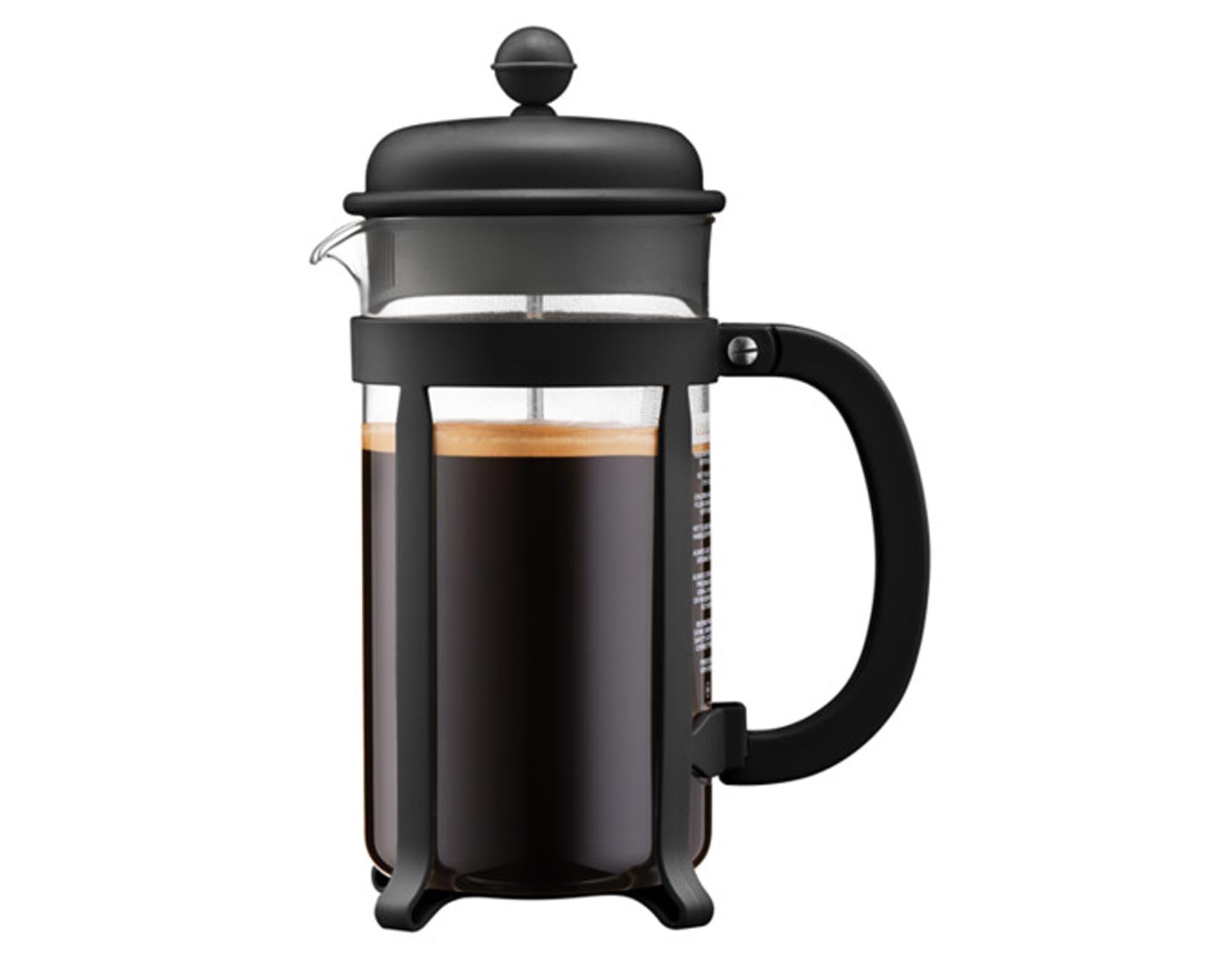Entdecken Sie den BODUM Kaffeezubereiter Java in Schwarz für 8 Tassen. Hochwertiges Borosilikatglas, Edelstahl, einfach zu bedienen und stilvoll.