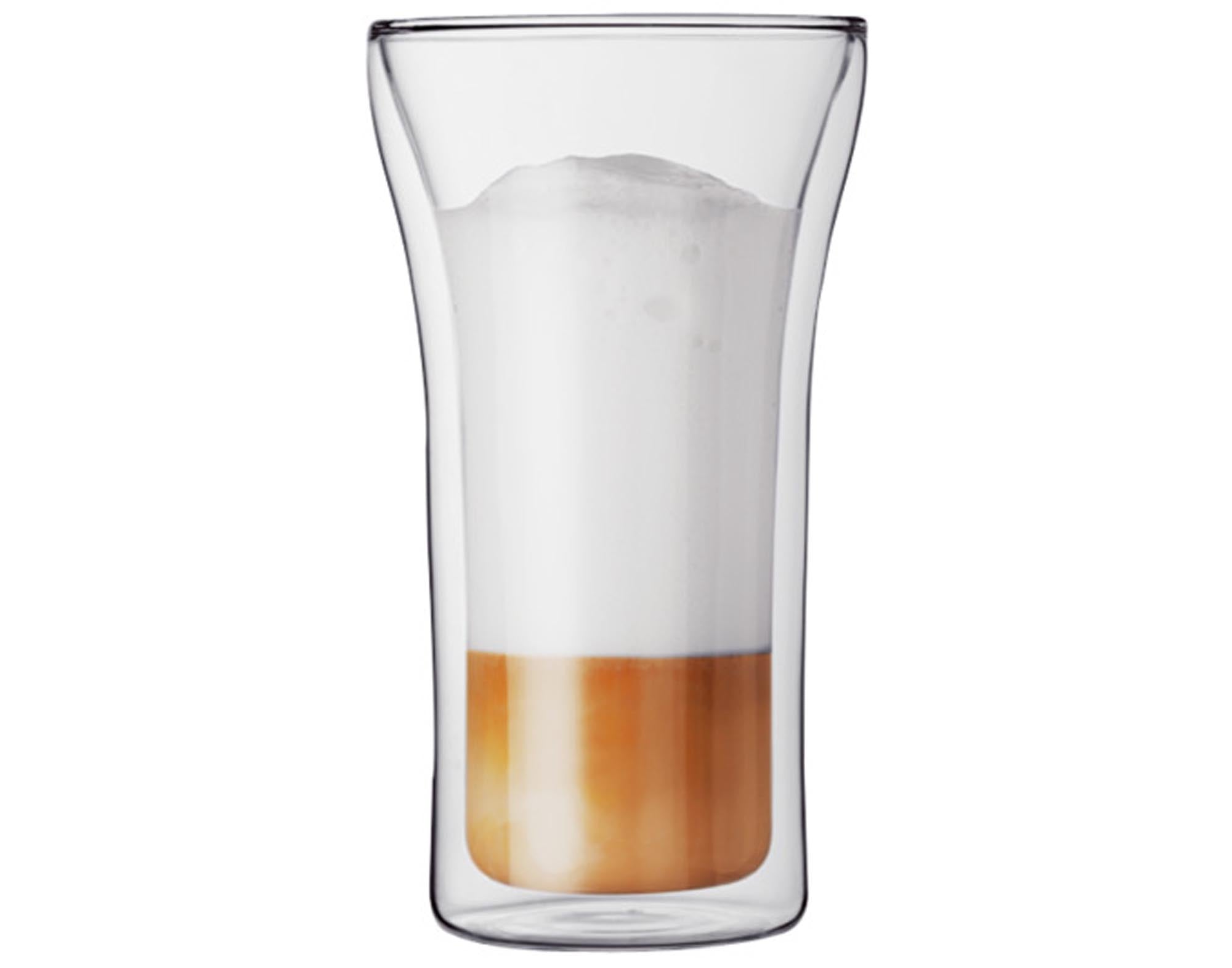 Elegante, doppelwandige BODUM Assam Gläser (0.4 l) aus Borosilikatglas, ideal für heiße und kalte Getränke, spülmaschinenfest.