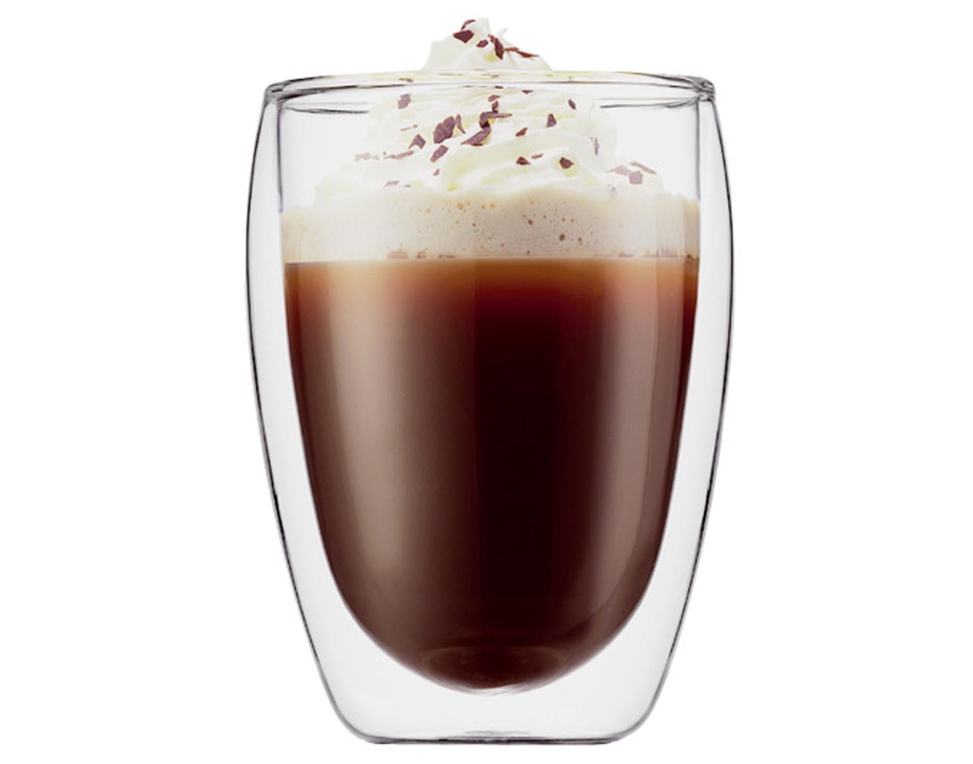 Doppelwandige Pavina-Gläser von BODUM, 0,35 l, ideal für heiße und kalte Getränke, stilvoll und isolierend, aus Borosilikatglas.