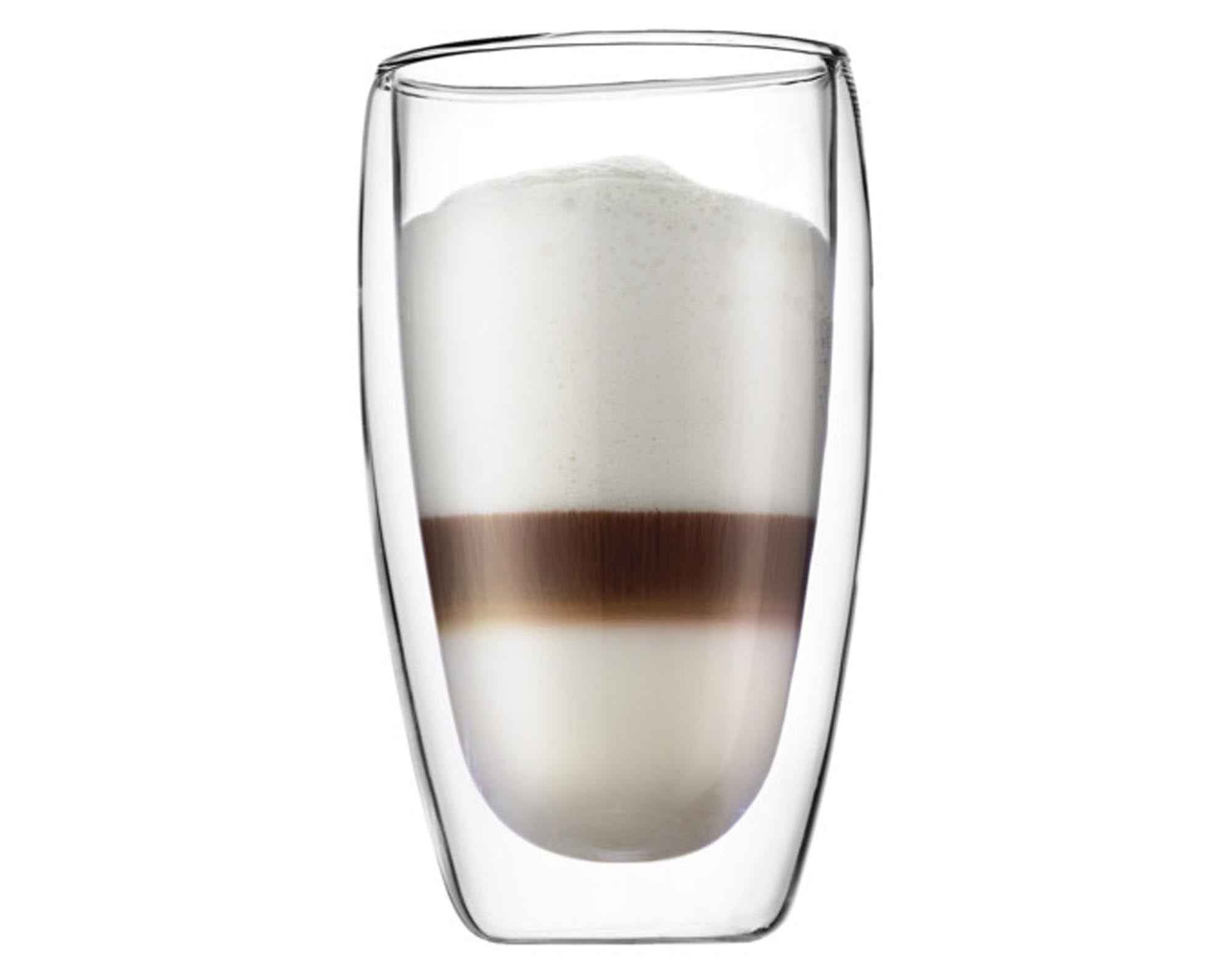 Doppelwandige Pavina-Gläser von BODUM: 0,45 l, stilvoll für heiße & kalte Getränke, aus robustem Borosilikatglas, modernes Design.