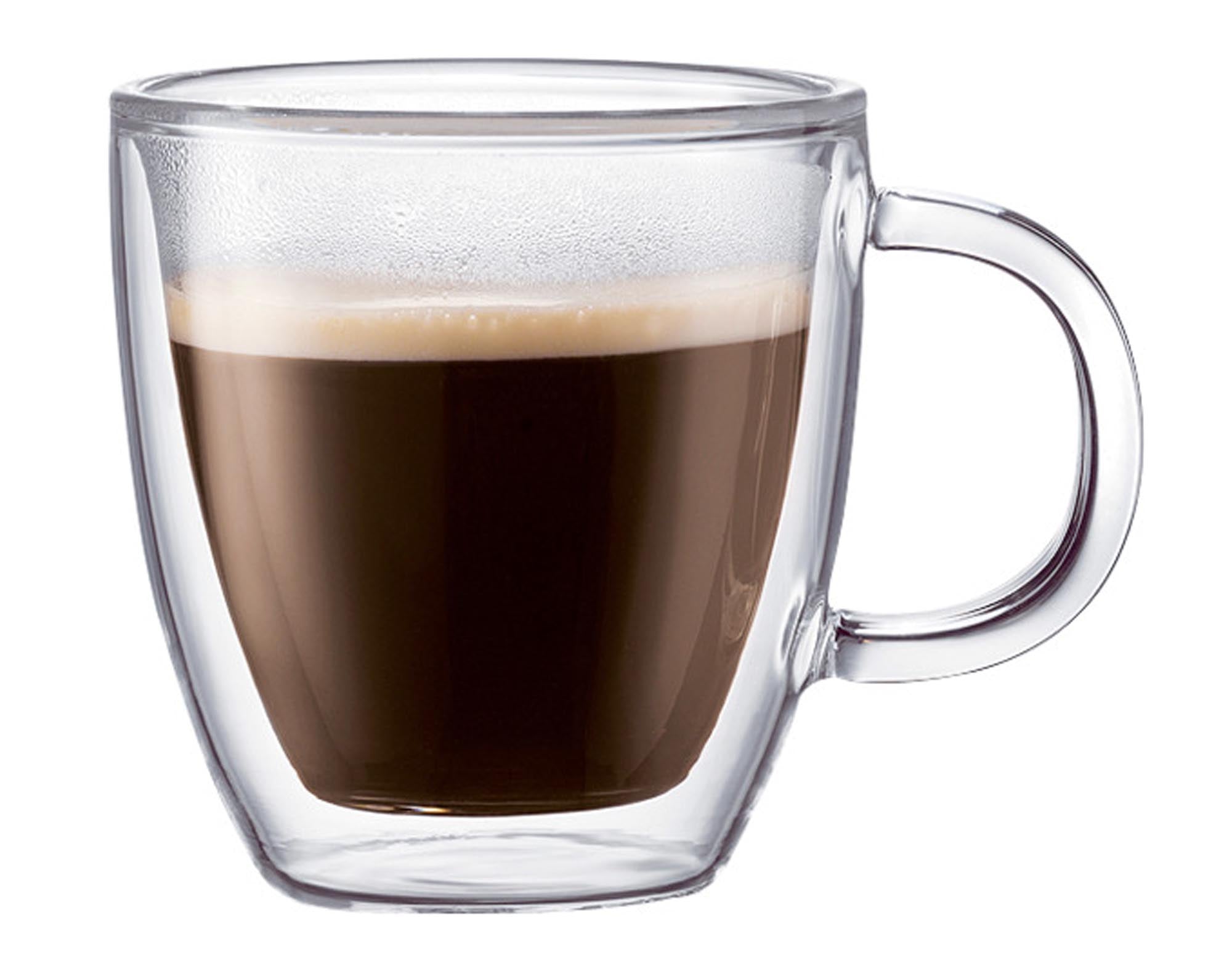Doppelwandige BODUM Bistro Gläser, 0.15 l, stilvoll und funktional, ideal für Espresso-Liebhaber, aus robustem Borosilikatglas.