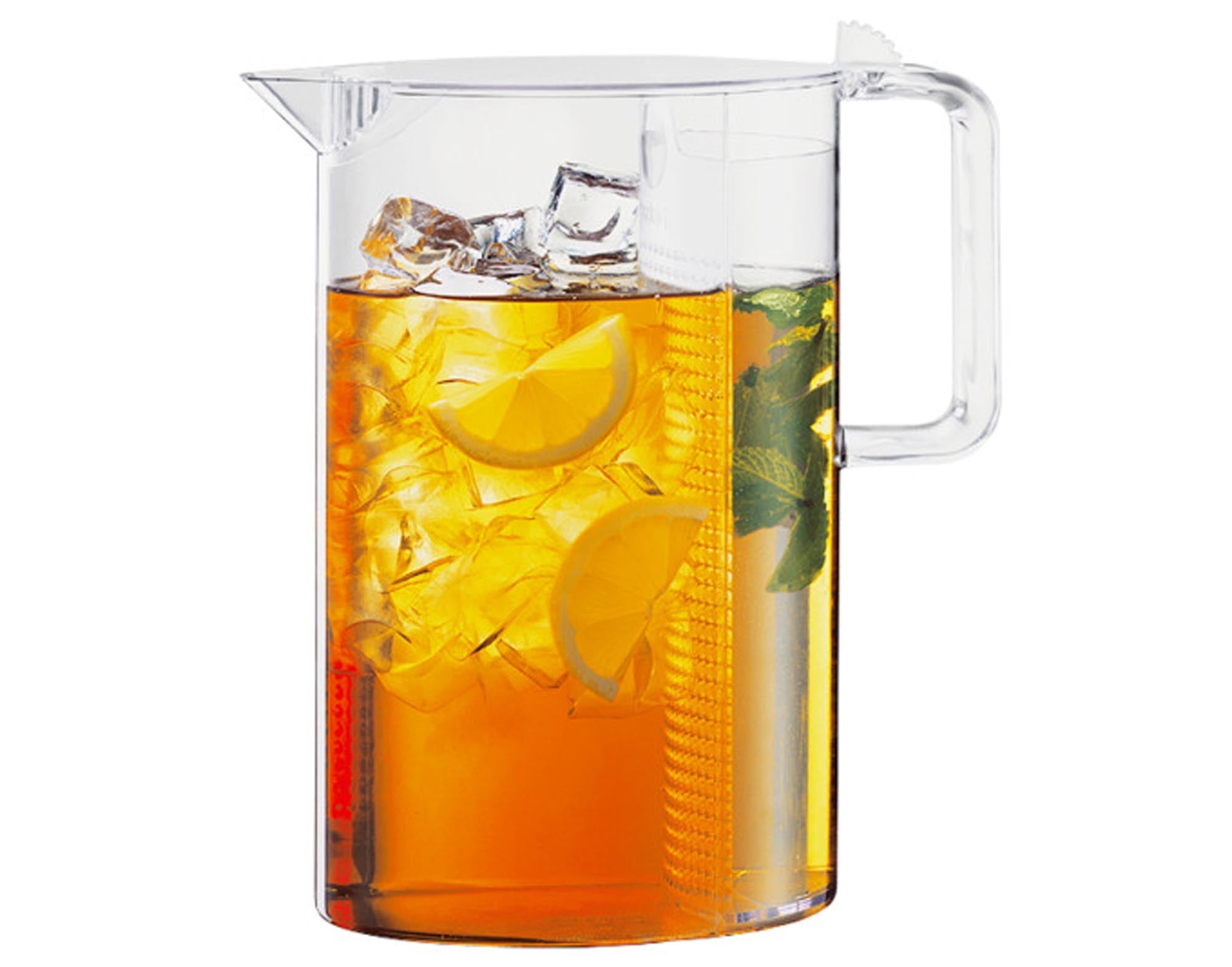 Elegante Eisteekanne aus Borosilikatglas, 1.5 l, mit Edelstahlfilter. Perfekt für erfrischende Eisteekreationen.
