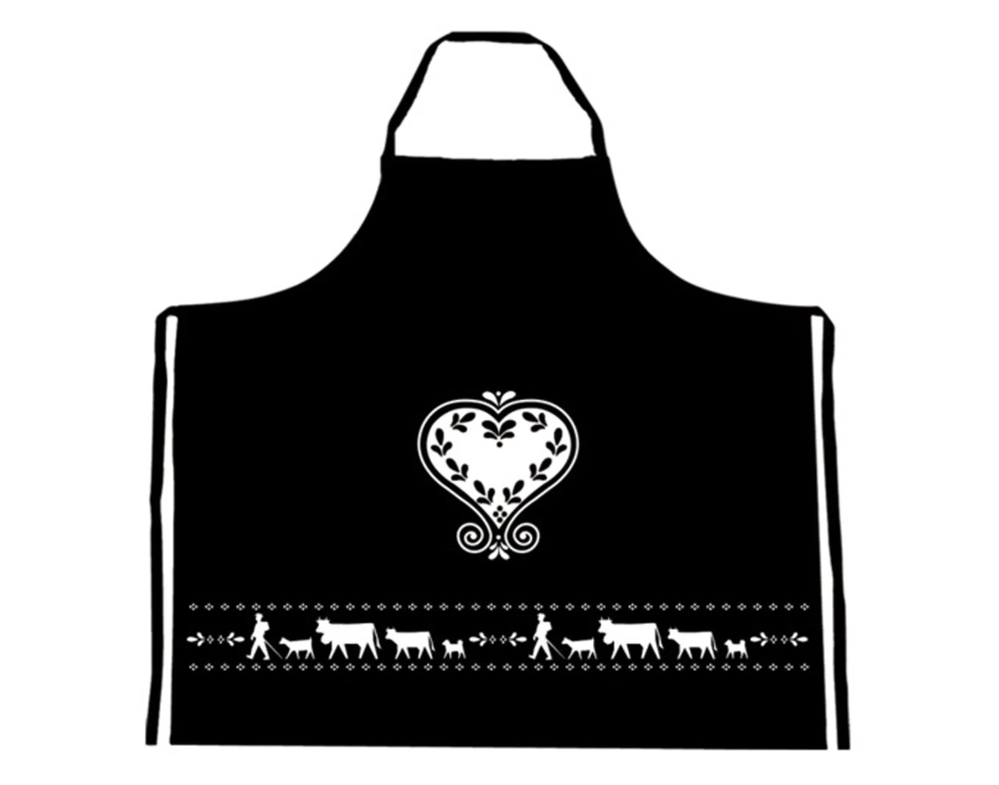 STEINLIN Schürze Alpaufzug schwarz 90x90 cm bedruckt in  präsentiert im Onlineshop von KAQTU Design AG. Küchenhelfer ist von STEINLIN