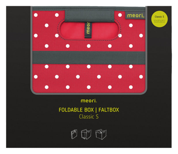 Die MEORI Faltbox S Classic in hibiscus red mit Punkten ist eine stilvolle, faltbare Aufbewahrungslösung für Zuhause oder unterwegs.