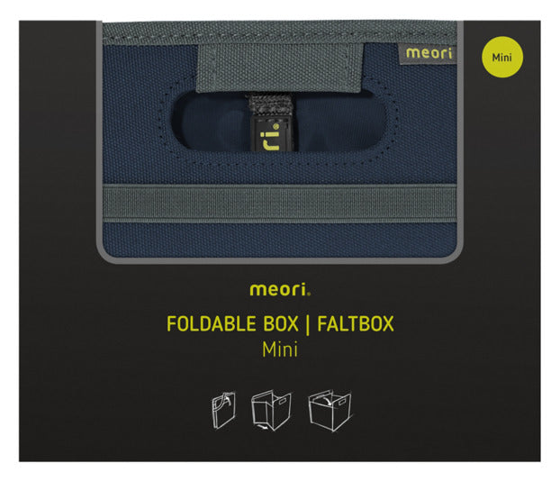 Die MEORI Faltbox Mini in Marineblau ist kompakt, faltbar und ideal für Ordnung und Transport kleiner Gegenstände.