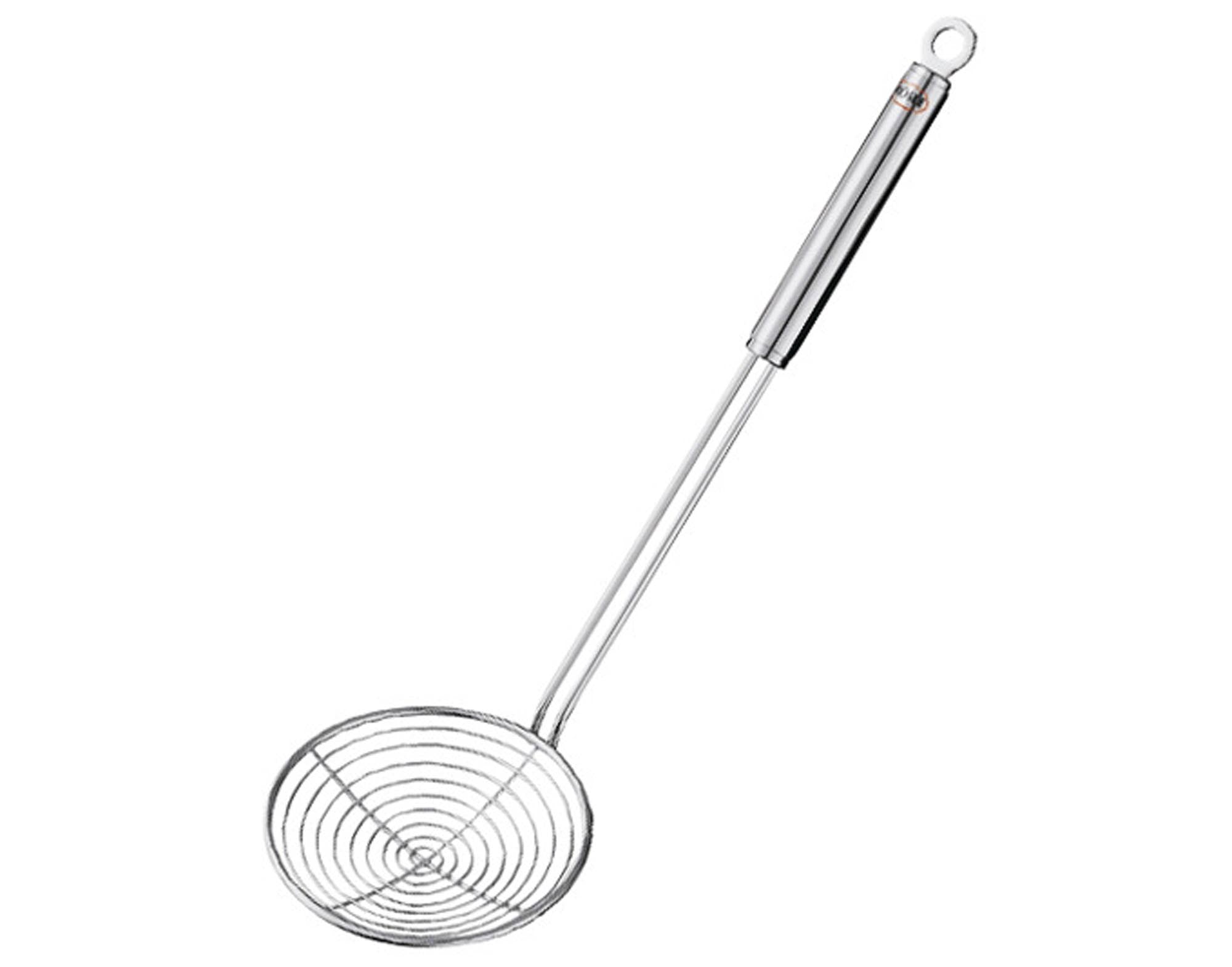 Entdecken Sie den RÖSLE Seihlöffel mit Rundgriff (ø 12 cm) – langlebig, hygienisch und perfekt zum Abschöpfen von Schaum und Fett in Ihrer Küche.