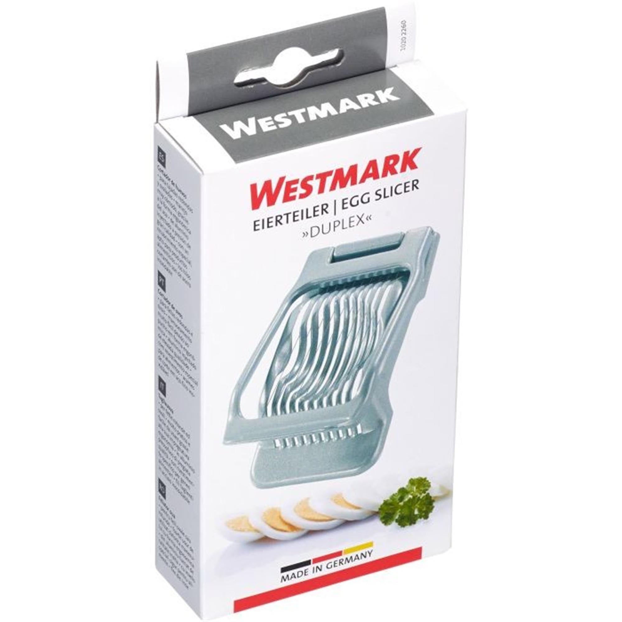 Praktischer Eierteiler Duplex von Westmark, 13.5x8x3.5cm, ideal zum Schneiden und Teilen von Eiern in gleichmäßige Scheiben.
