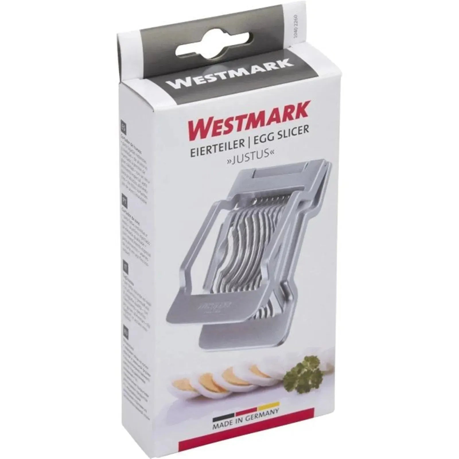 Kompakter Eierteiler Justus von Westmark, 14x8x3cm, für präzise Eierscheiben, benutzerfreundlich und platzsparend.