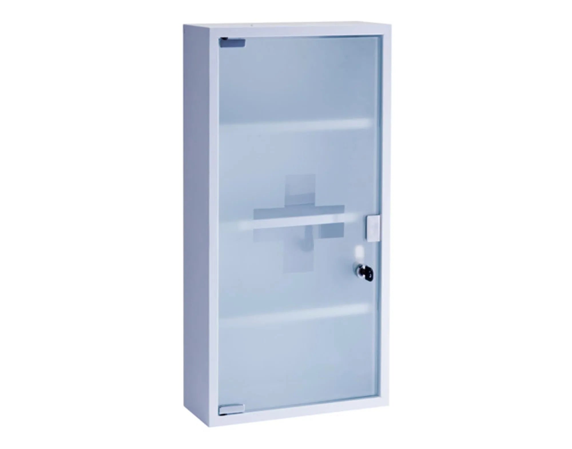 Robuster Medizinschrank aus Metall, 30x12x60 cm, mit 3 Fächern, abschließbarer Tür, ideal für Medikamente und Verbandsmaterial.