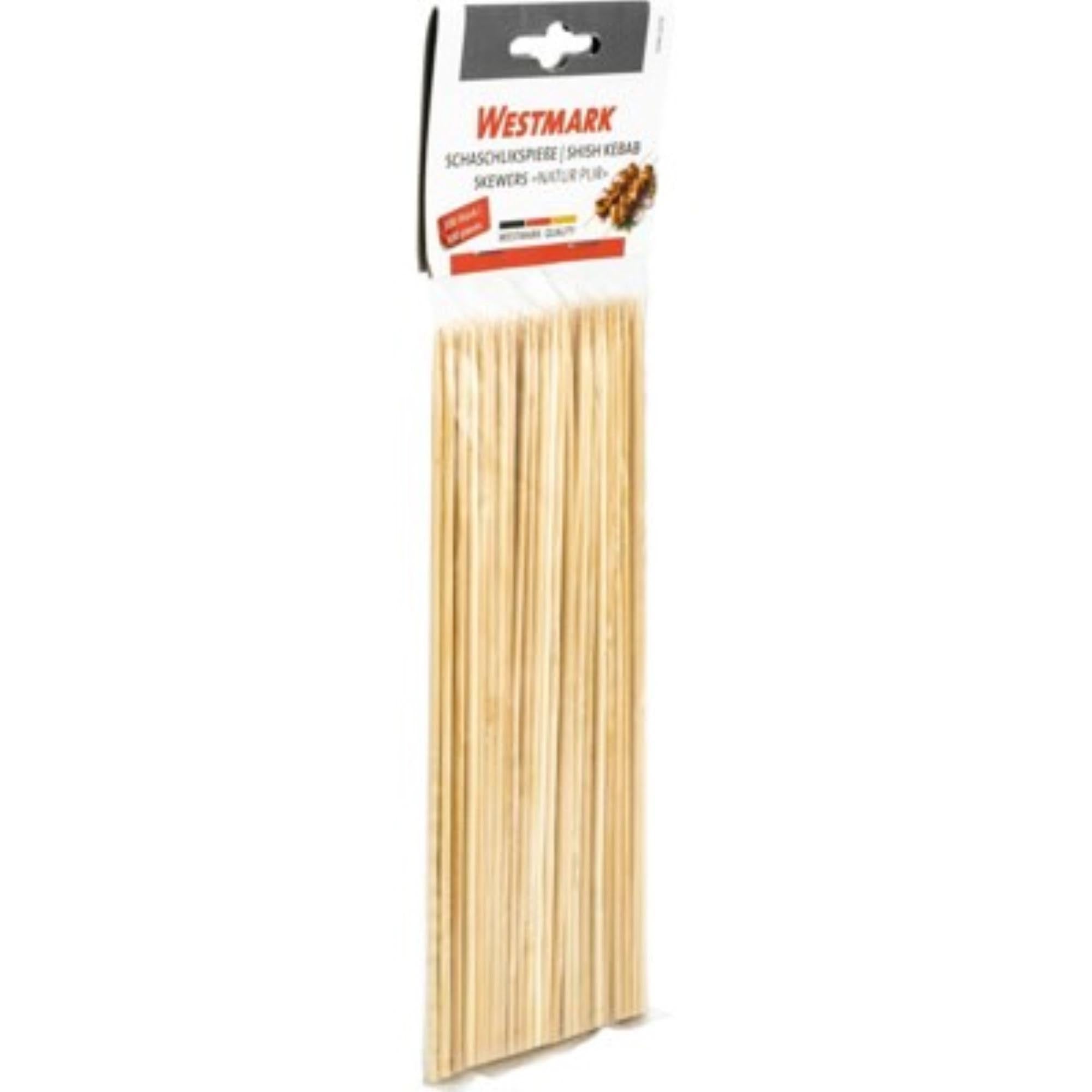 100 Schaschlikspieße aus Birkenholz, 20 cm lang, 0,3 cm dick, ideal für Grillen, Kochen und kreative Projekte, nachhaltig und praktisch.