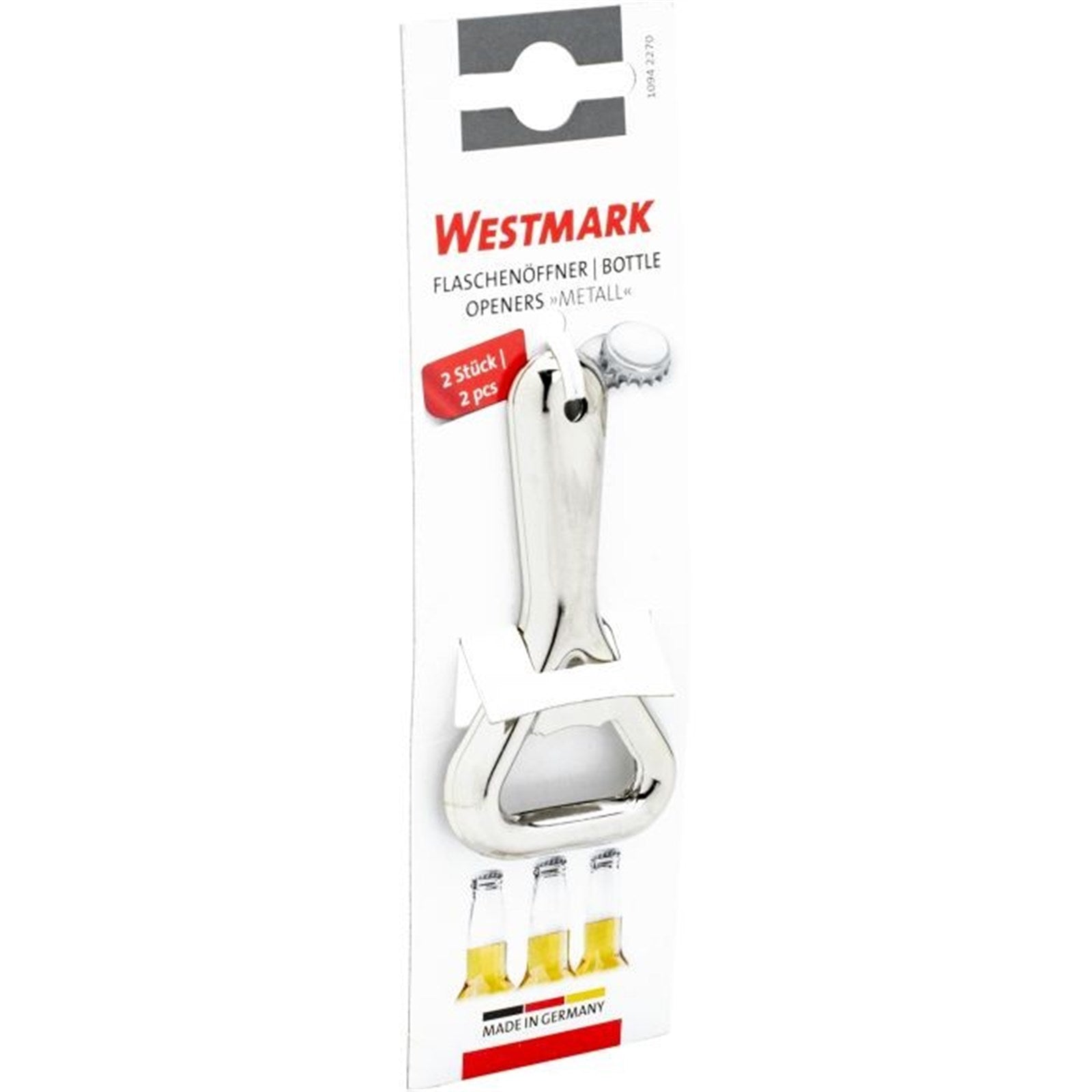Robuster Metall-Flaschenöffner von Westmark, kompakt und langlebig, Masse: 8x4x0.5cm, ideal für den täglichen Gebrauch.