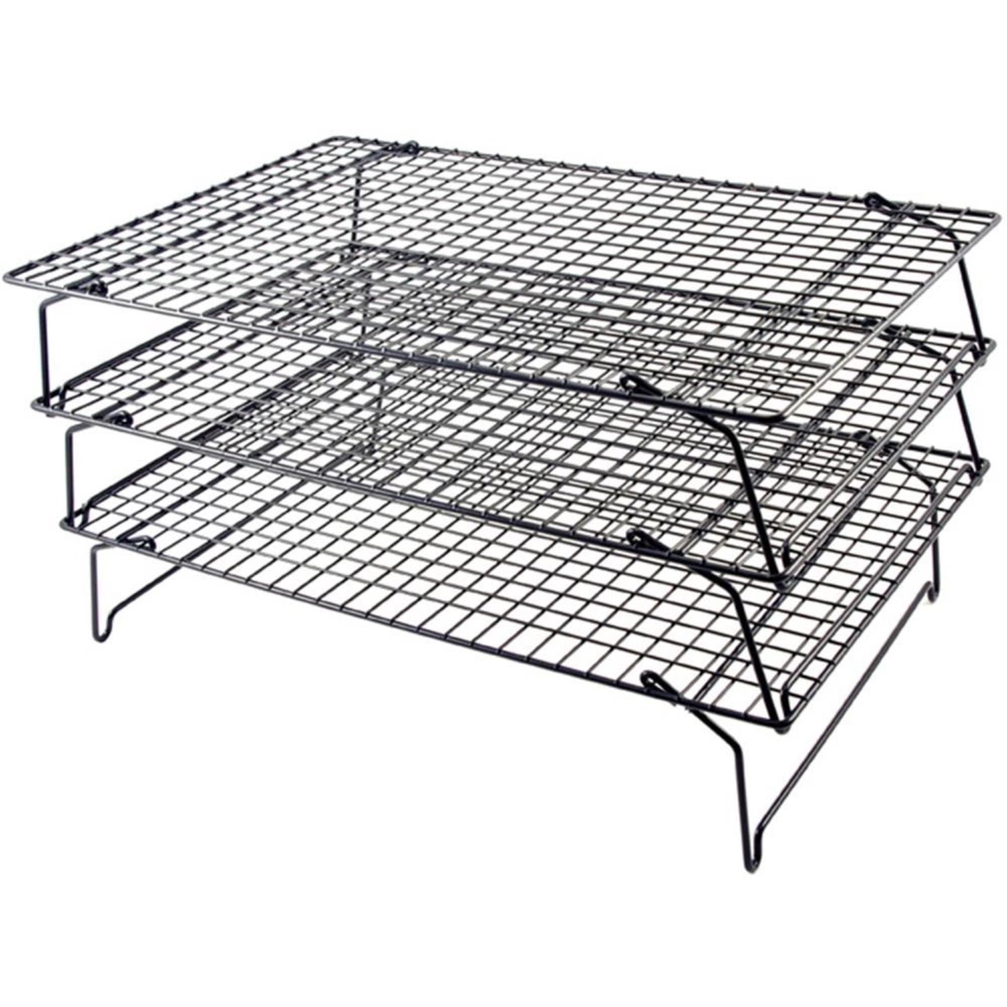 3-stufiges Kuchenauskühlgitter von Tala: Stabil, platzsparend, ideal für gleichmässiges Abkühlen von Kuchen und Keksen. Perfekt für Hobbybäcker!