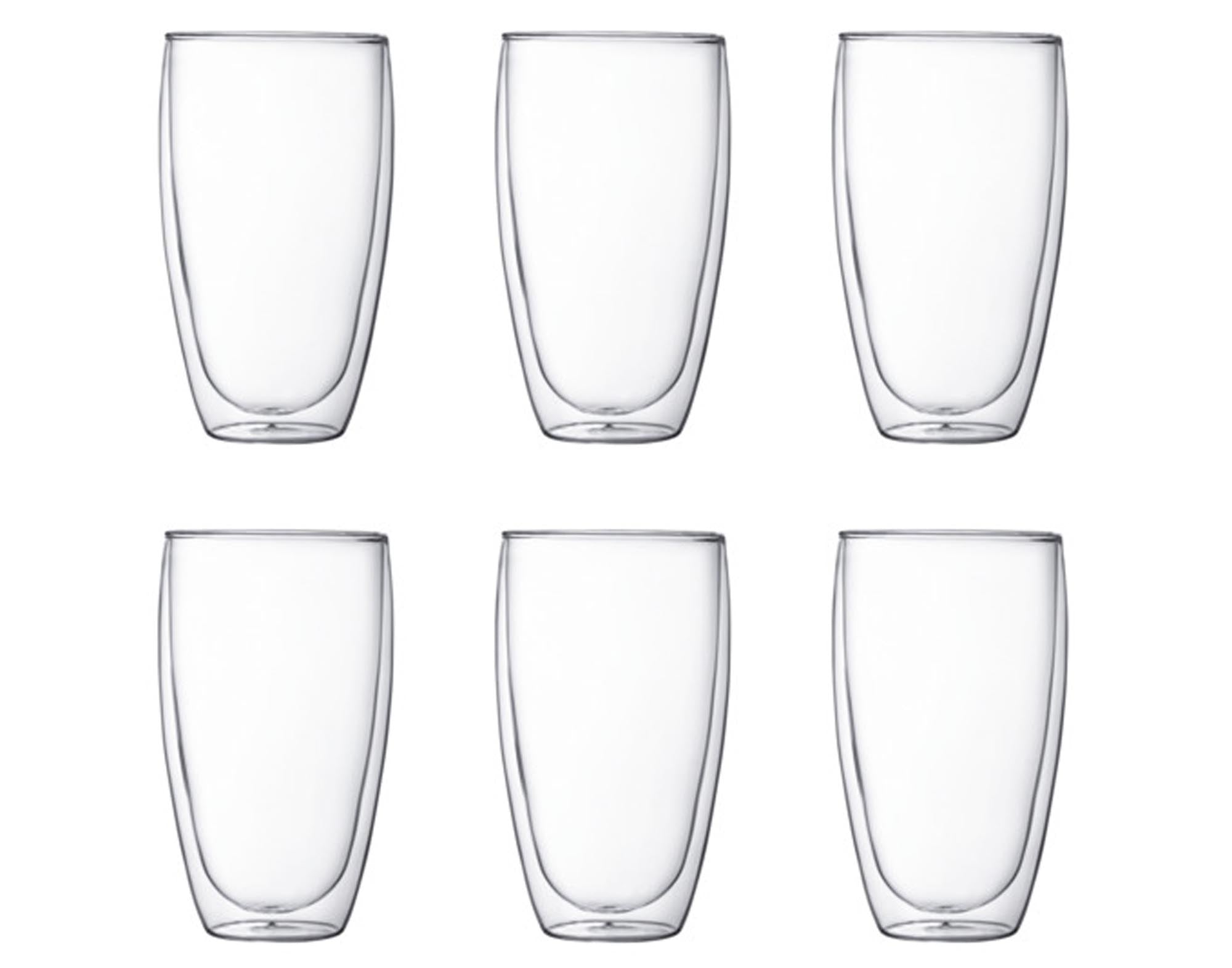 Doppelwandige Pavina-Gläser von BODUM: 6er-Set, 0,45 l, stilvoll für heiße & kalte Getränke, robustes Borosilikatglas, spülmaschinenfest.