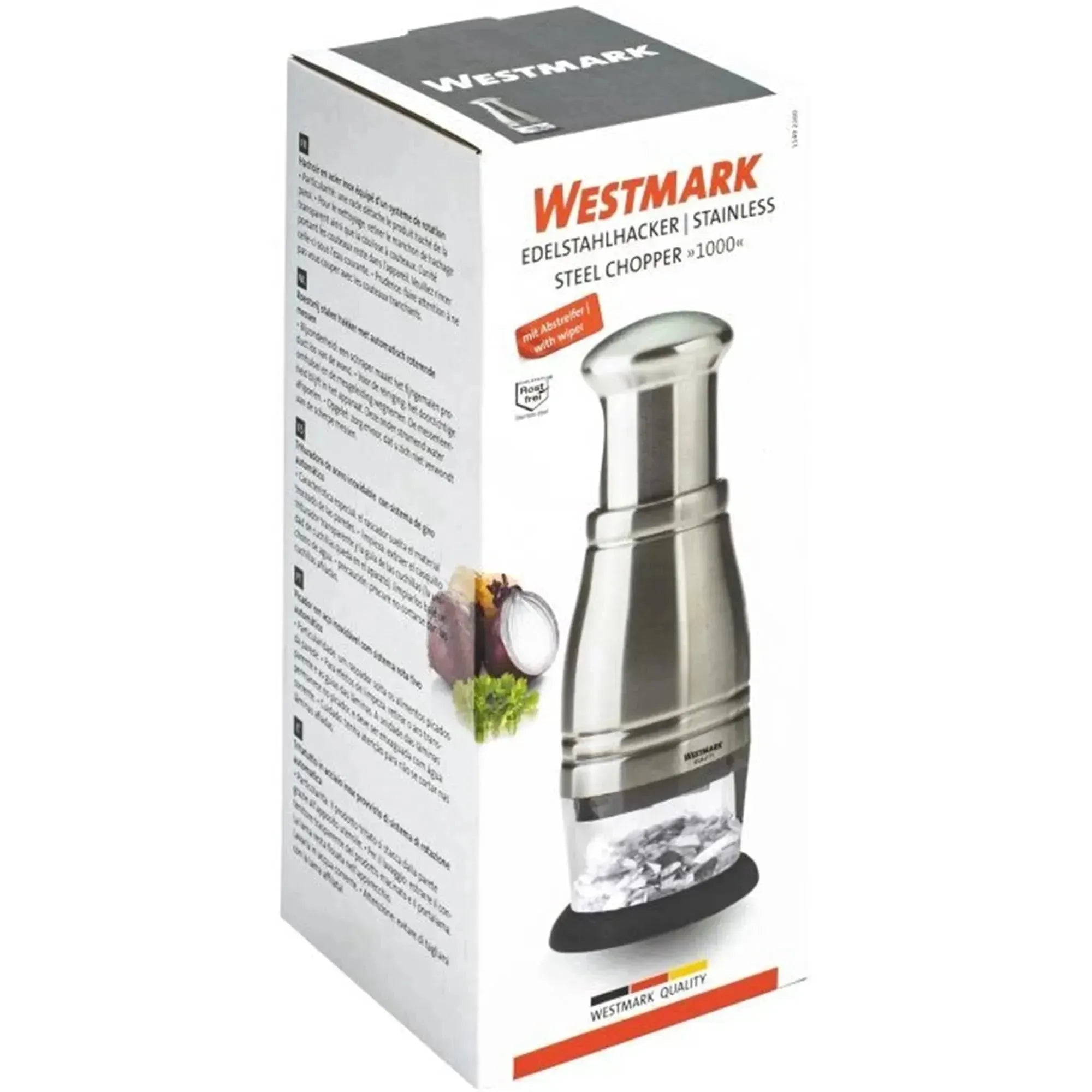 Edelstahlhacker von Westmark, 8x8x22cm, ideal für präzises Hacken in der Küche, robust und langlebig, hochwertiges Design.