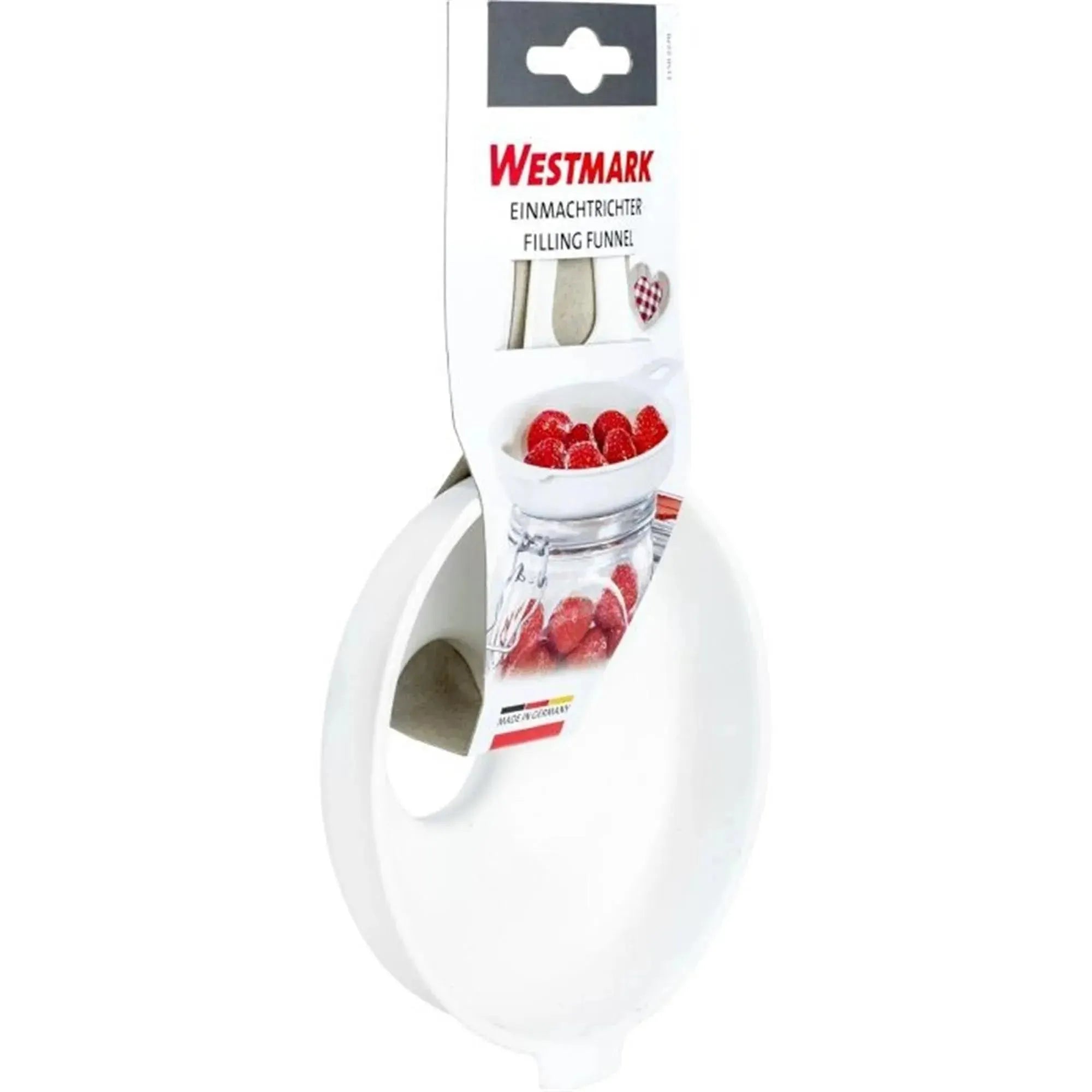 Praktischer Einmachtrichter von Westmark, ideal für sauberes Abfüllen. Maße: Ø12,5 cm oben, Ø3,7 cm unten, 20x13x5 cm.