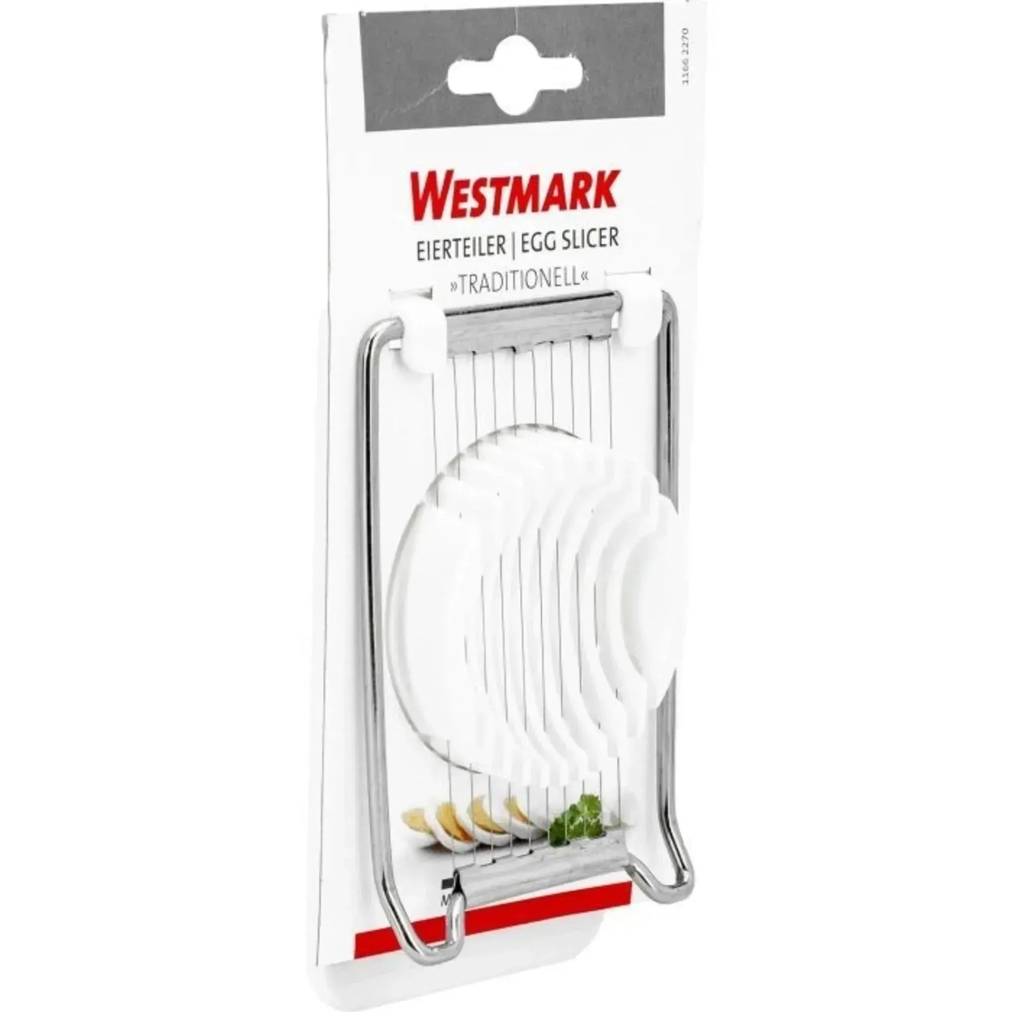 Traditioneller Eierteiler von Westmark, 14x8x3cm, perfekt für gleichmäßige Eierscheiben, robust und einfach zu bedienen.