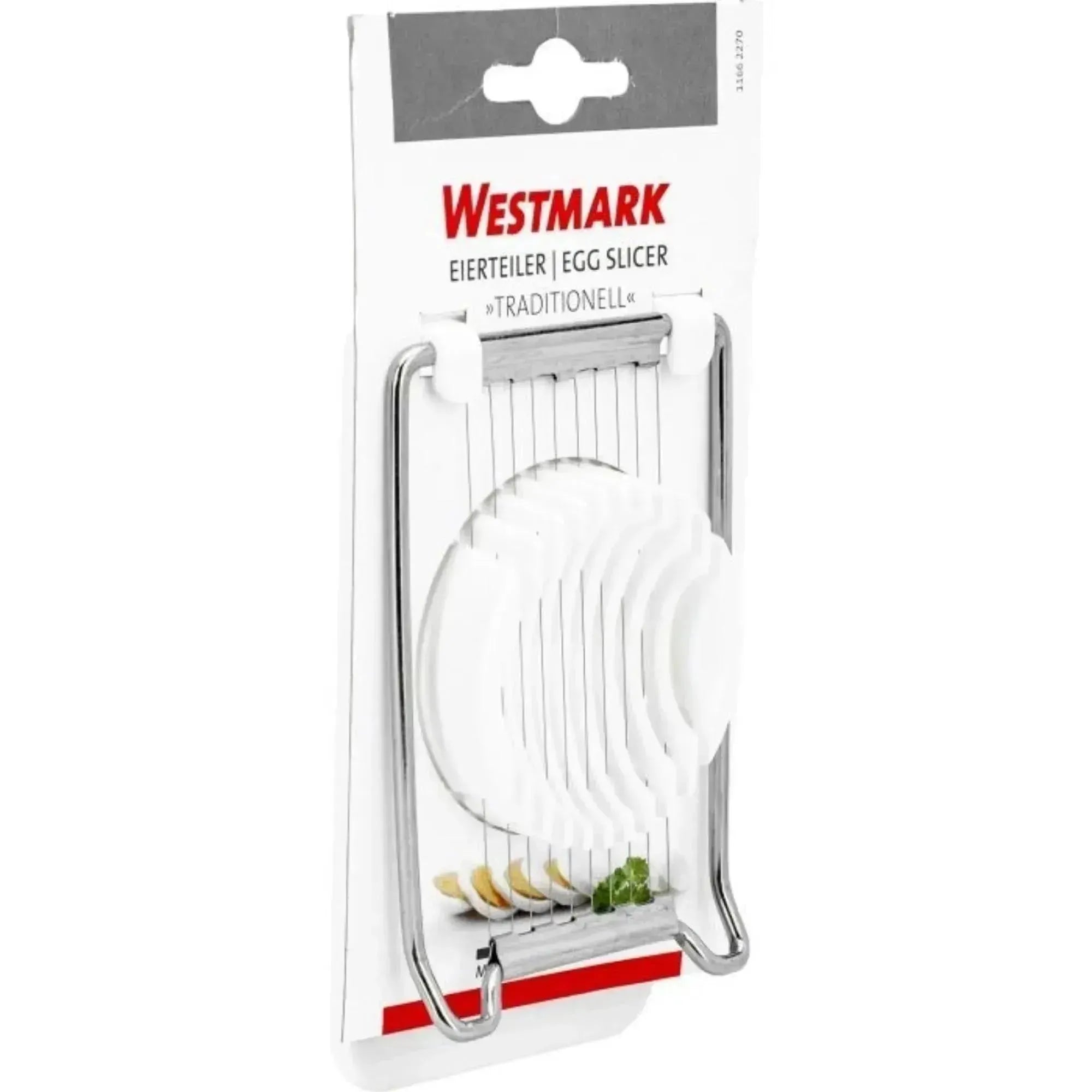 Traditioneller Eierteiler von Westmark, 14x8x3cm, perfekt für gleichmäßige Eierscheiben, robust und einfach zu bedienen.