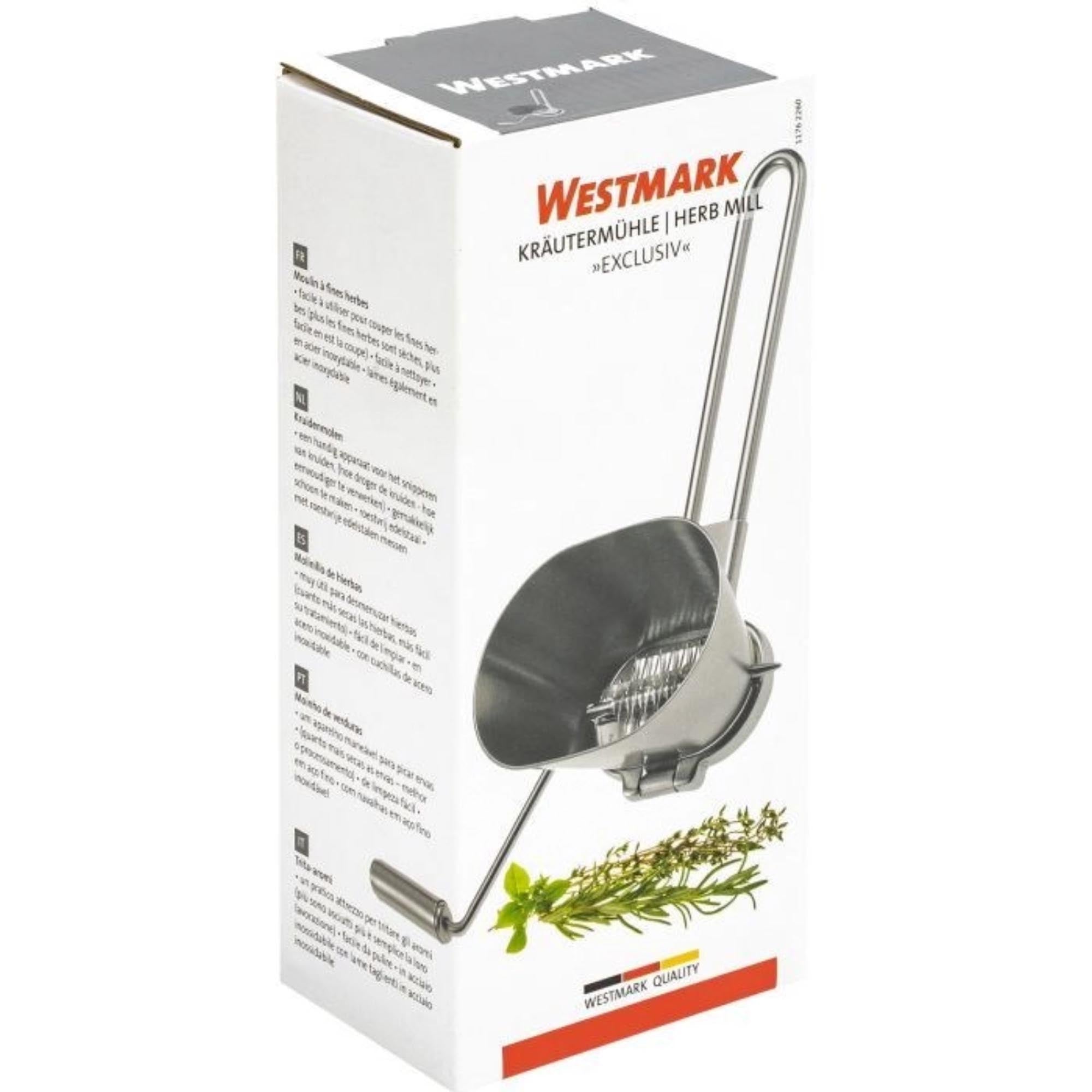 Edelstahl-Kräutermühle von Westmark, 20x8.8x5.6cm, perfekt zum Hacken und Zerkleinern frischer Kräuter für Ihre Gerichte.