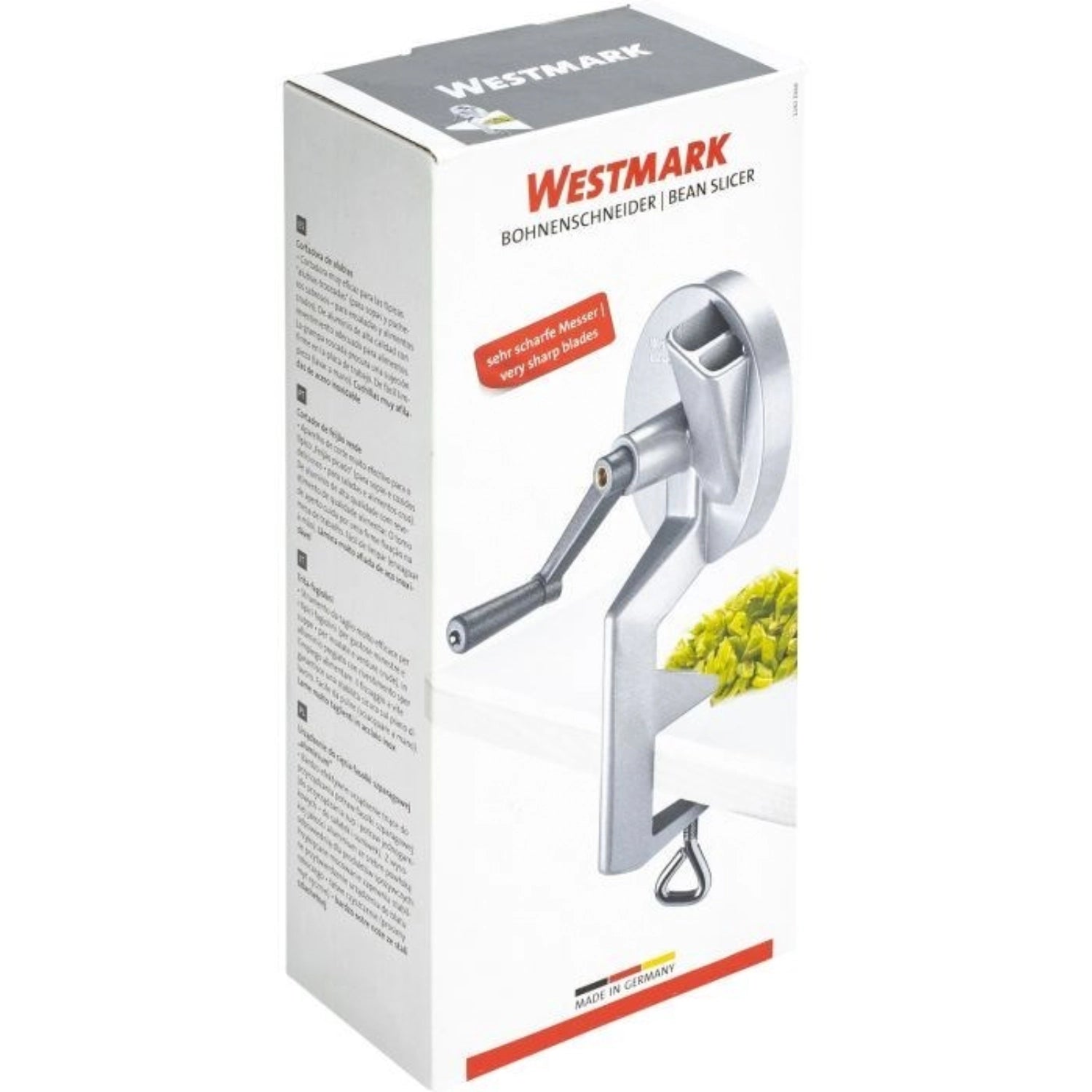 Hochwertiger Bohnenschneider aus robustem Aluminium von Westmark, 14x12x26cm, perfekt für effizientes Schneiden von Bohnen und anderen Gemüsesorten.