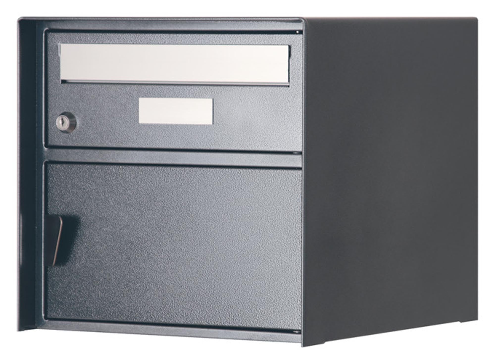 HUBER AG Briefkasten Zürich in RAL 9006 weissaluminium, 302x302x408 mm. Ideal für moderne Eingangsbereiche, wetterfest und stilvoll.