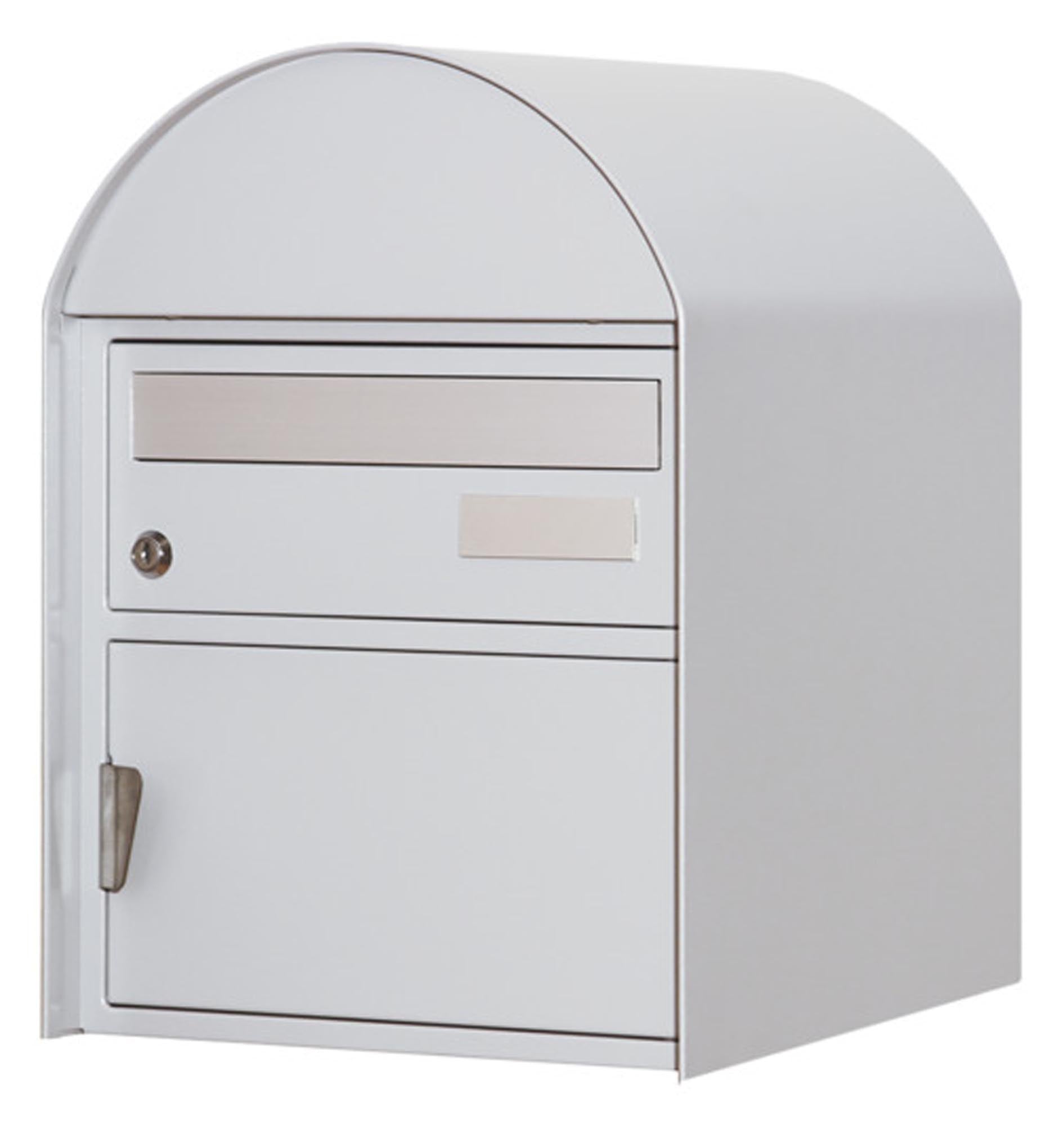 HUBER AG Briefkasten Ascona in RAL 9006 weissaluminium: Hochwertiger, korrosionsbeständiger Briefkasten mit Zeitungsfach und modernem Design.