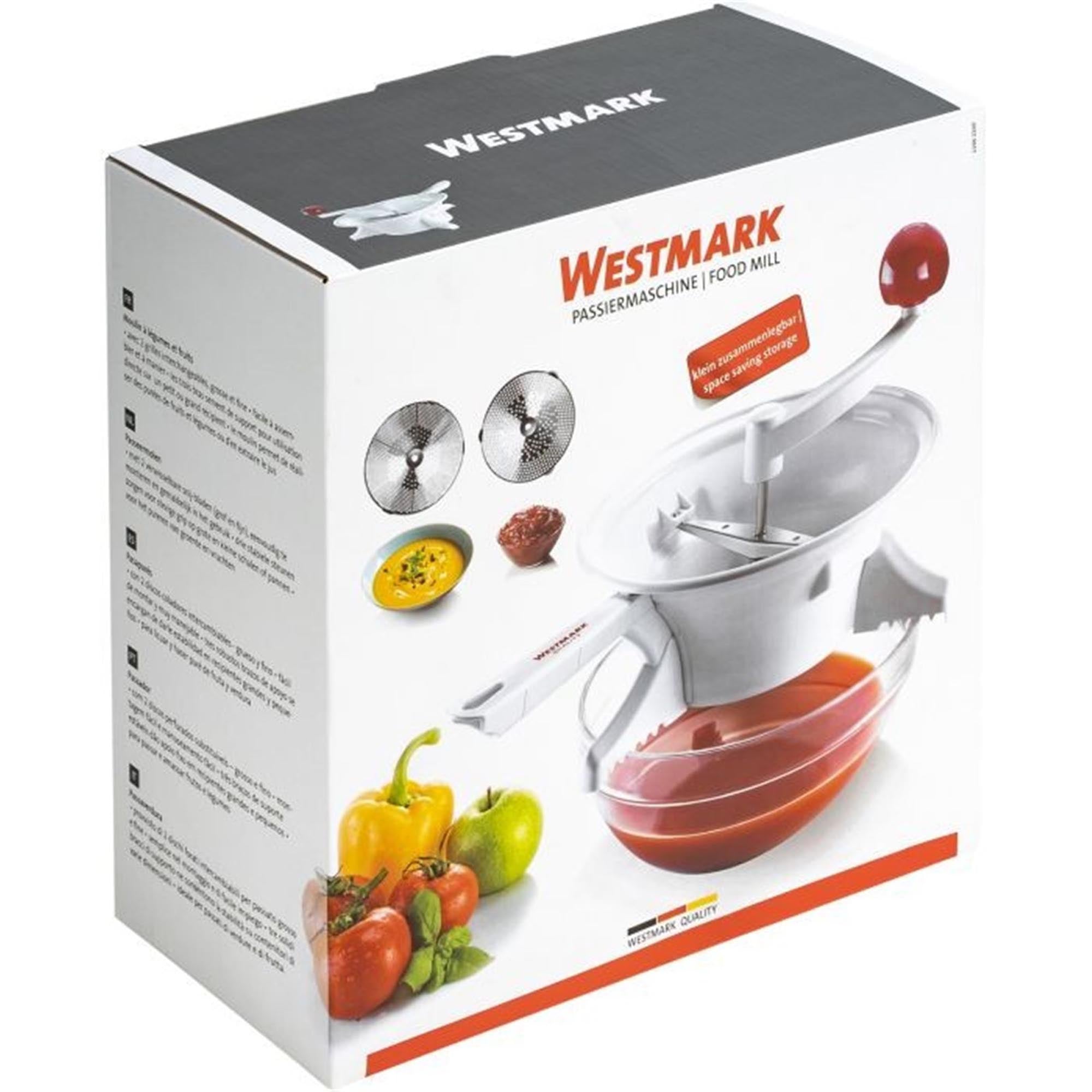 Praktische Passiermaschine aus Kunststoff, 23 cm Durchmesser, ideal für Saucen und Pürees, von Westmark, robust und einfach zu reinigen.