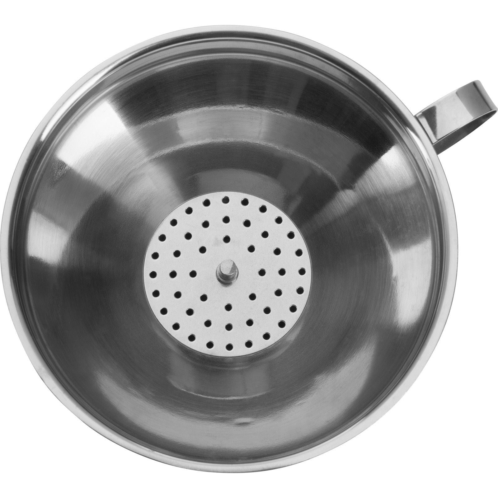 Praktischer Flaschentrichter mit Sieb von Westmark, ideal für präzises Abfüllen, oben Ø 12 cm, unten Ø 1-1,3 cm, langlebig und vielseitig.