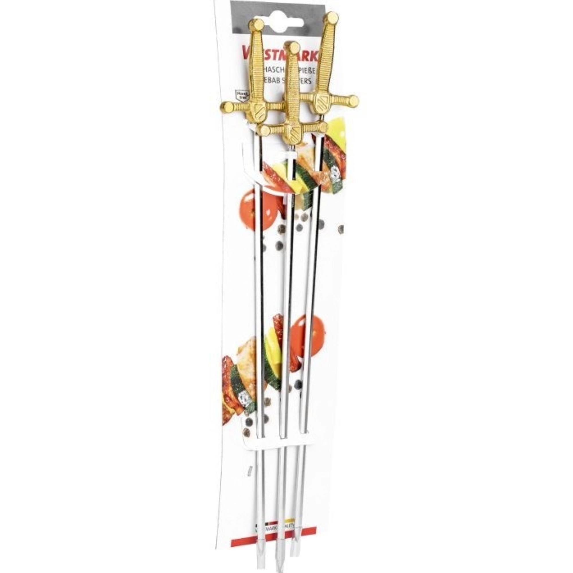 Set aus 3 Schaschlikspießen in Schwertoptik, perfekt für Grillfans. Maße: 32x4,5x1,5 cm. Praktisch und hochwertig von Westmark.