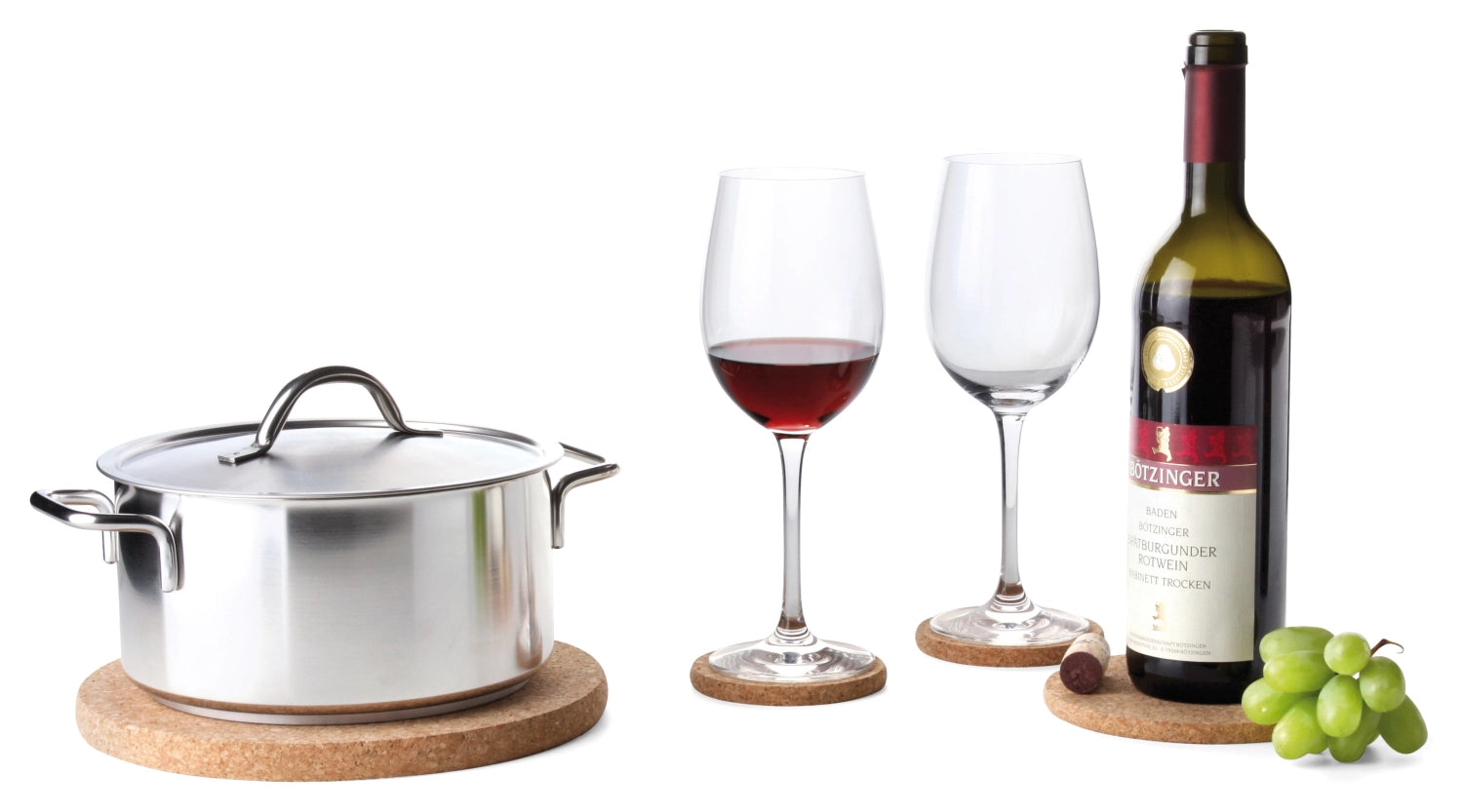 Set of 6 cork glass coasters 10cm