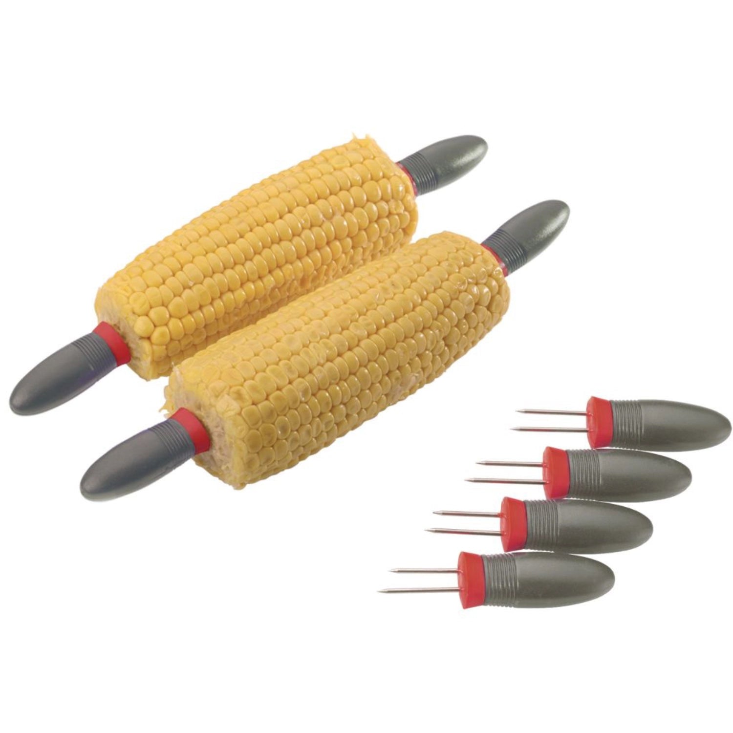Set aus 4 Maiskolbenhaltern Spiky von Westmark, ideal für Grillabende. Ergonomisches Design für einfachen Griff und sauberes Genießen.