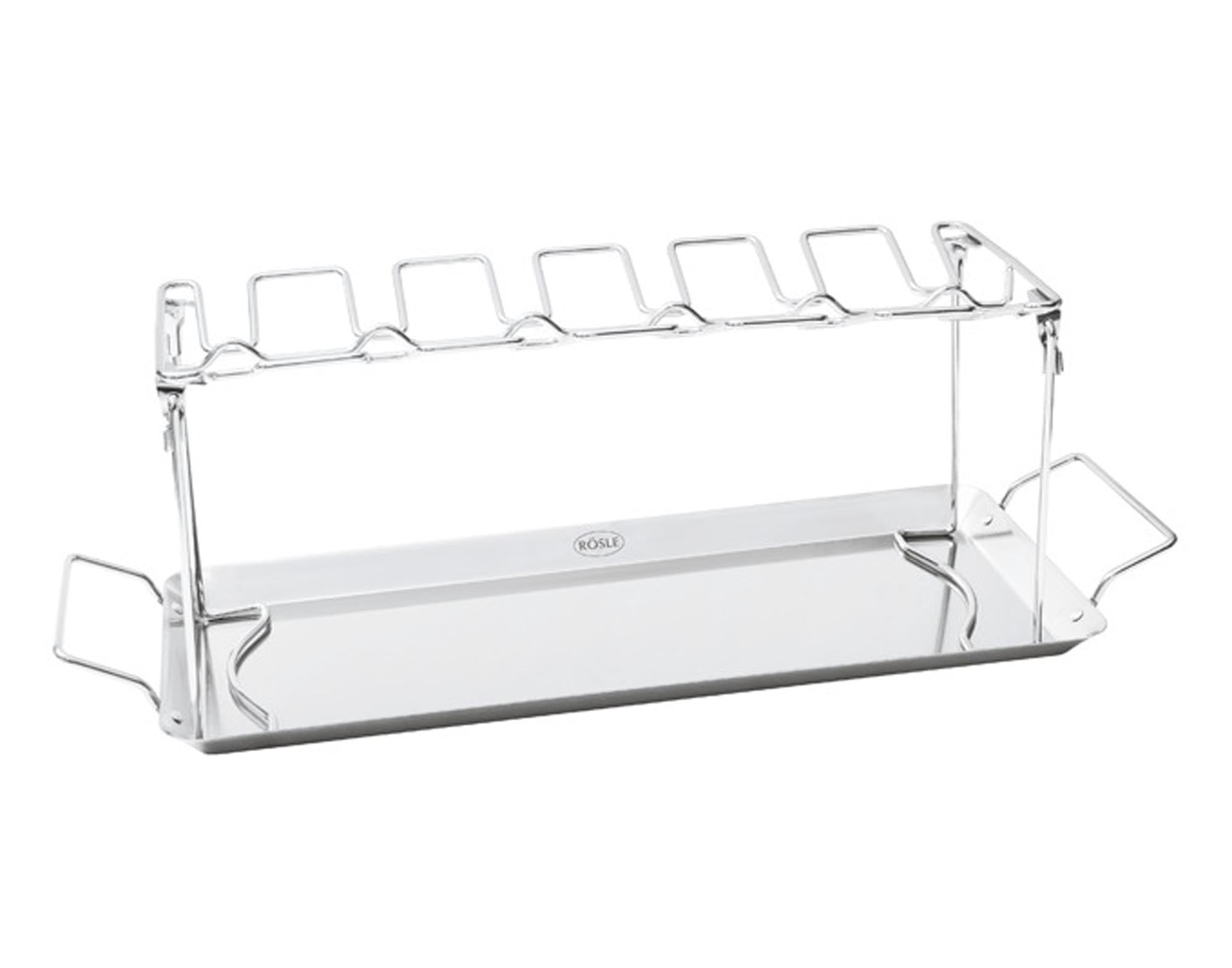 Entdecken Sie das RÖSLE Hähnchenrack Inox 34 cm – hochwertiges Grillzubehör aus Edelstahl für perfekt gegrillte Hähnchen. Ideal für Grillpartys!