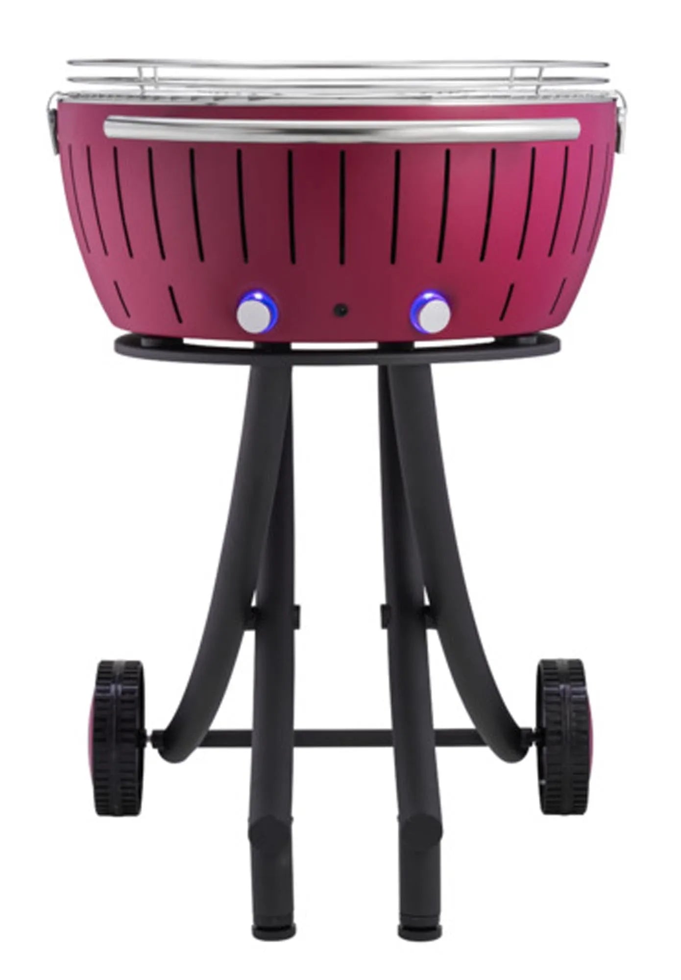 LotusGrill XXL pflaumenlila: Hochwertiger, rauchfreier Holzkohlegrill mit 54 cm Grillfläche, Edelstahl, sicher und benutzerfreundlich.