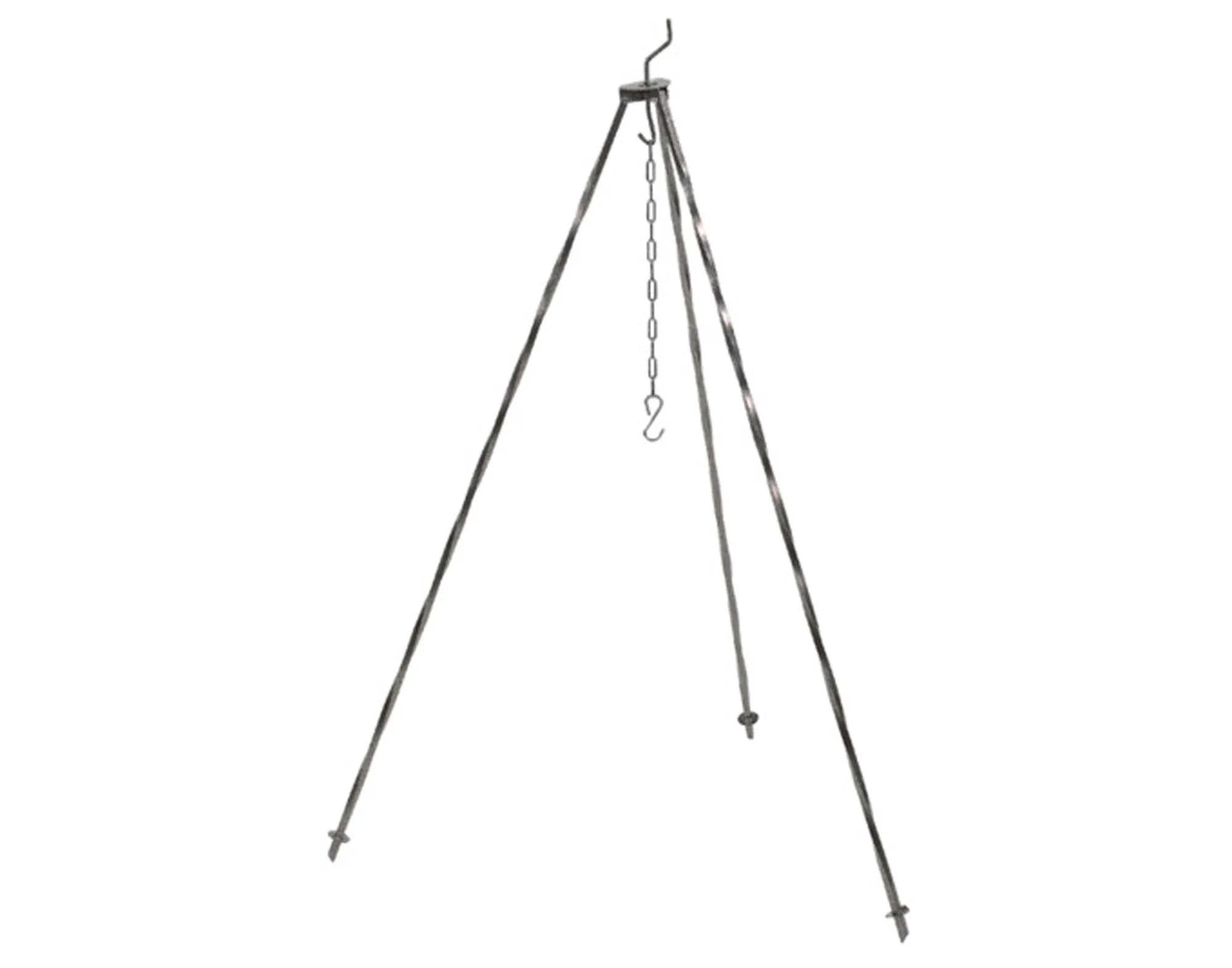 Robustes Dreibein von RUMO BARBEQUE, 120 cm, ideal für Outdoor-Grillen. Verstellbare Kette, pulverbeschichteter Stahl, stabil und korrosionsbeständig.