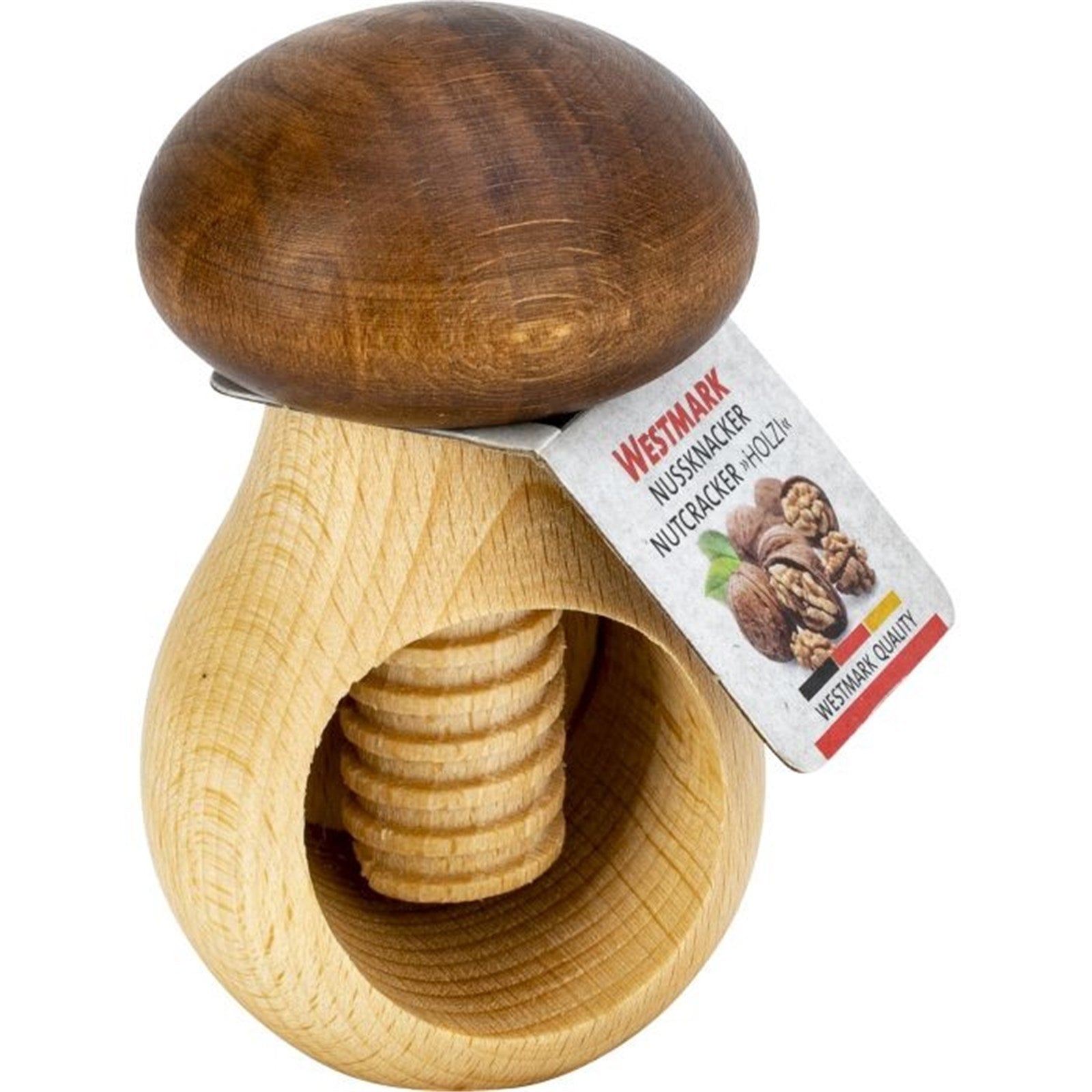 Eleganter Nussknacker aus hochwertigem Buchenholz, 6.2x5.8x9.5cm, perfekt zum Knacken von Nüssen. Ein praktisches und ansprechendes Küchenutensil.