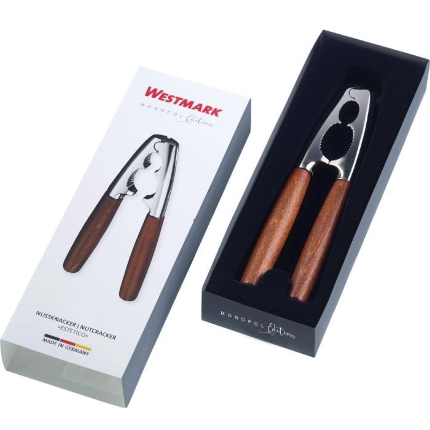Praktischer Nussknacker mit stilvollen Holzgriffen, Maße 18x4.5x1.5 cm, perfekt zum einfachen Öffnen von Nüssen, robustes Küchenutensil von Westmark.