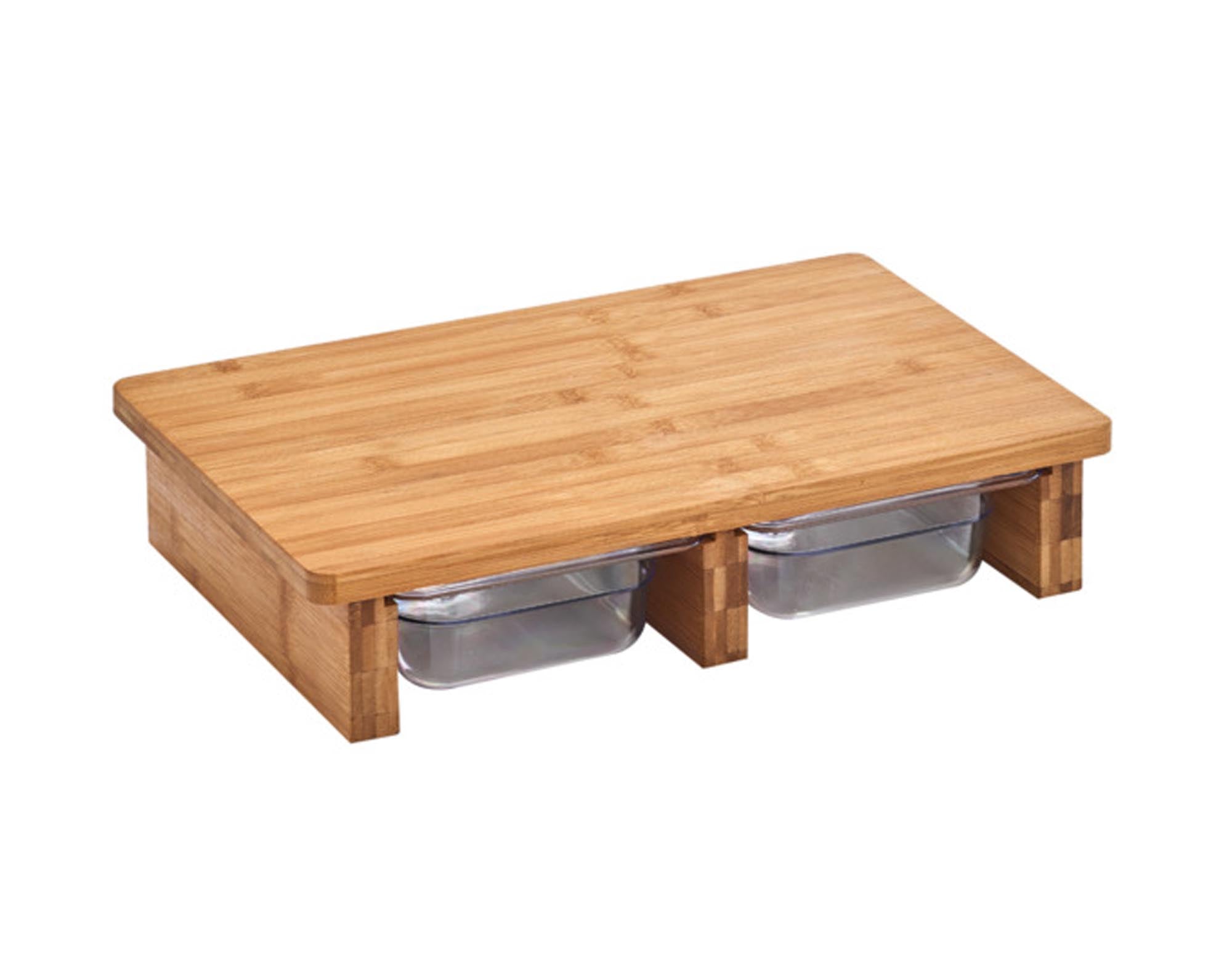ZELLER Schneidbrett mit 2 Kunststoffschalen Bamboo 40.5x26x8.3 cm