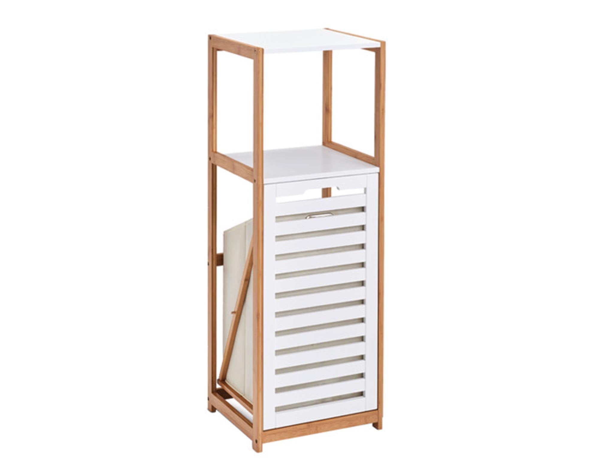 ZELLER Standregal mit Wäschesammler Bamboo weiss 36x33x98 cm