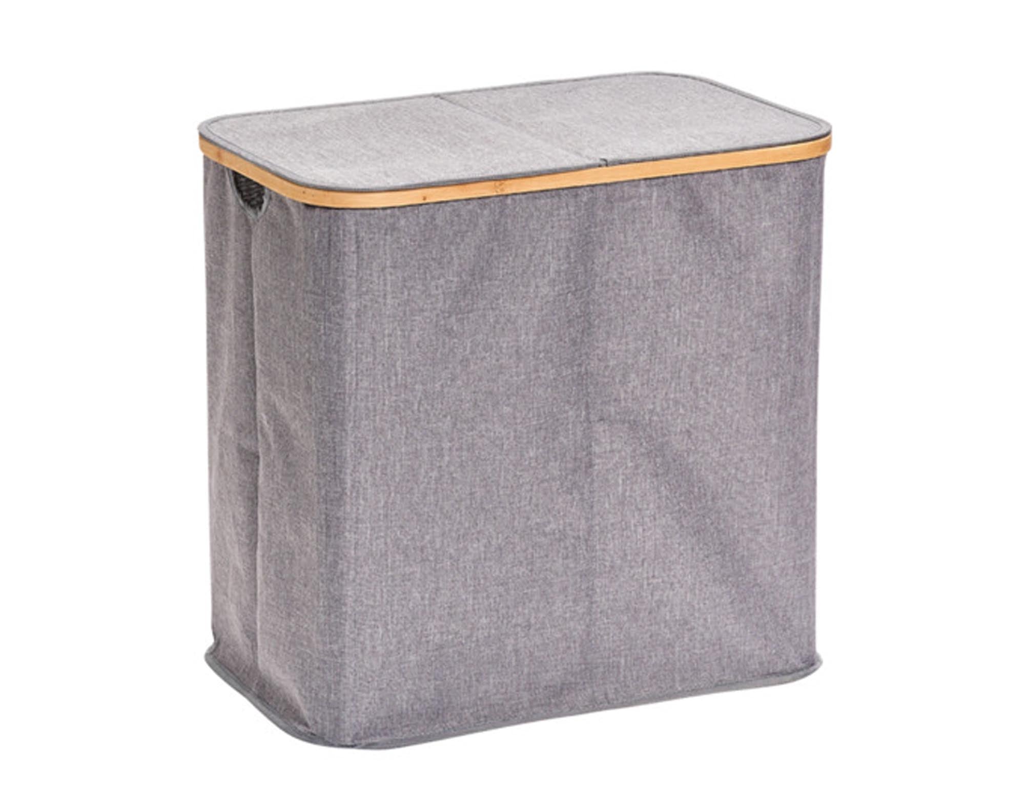 ZELLER Wäschesammler 2 Fächer Polyester grau Bamboo 53.4x33x50 cm