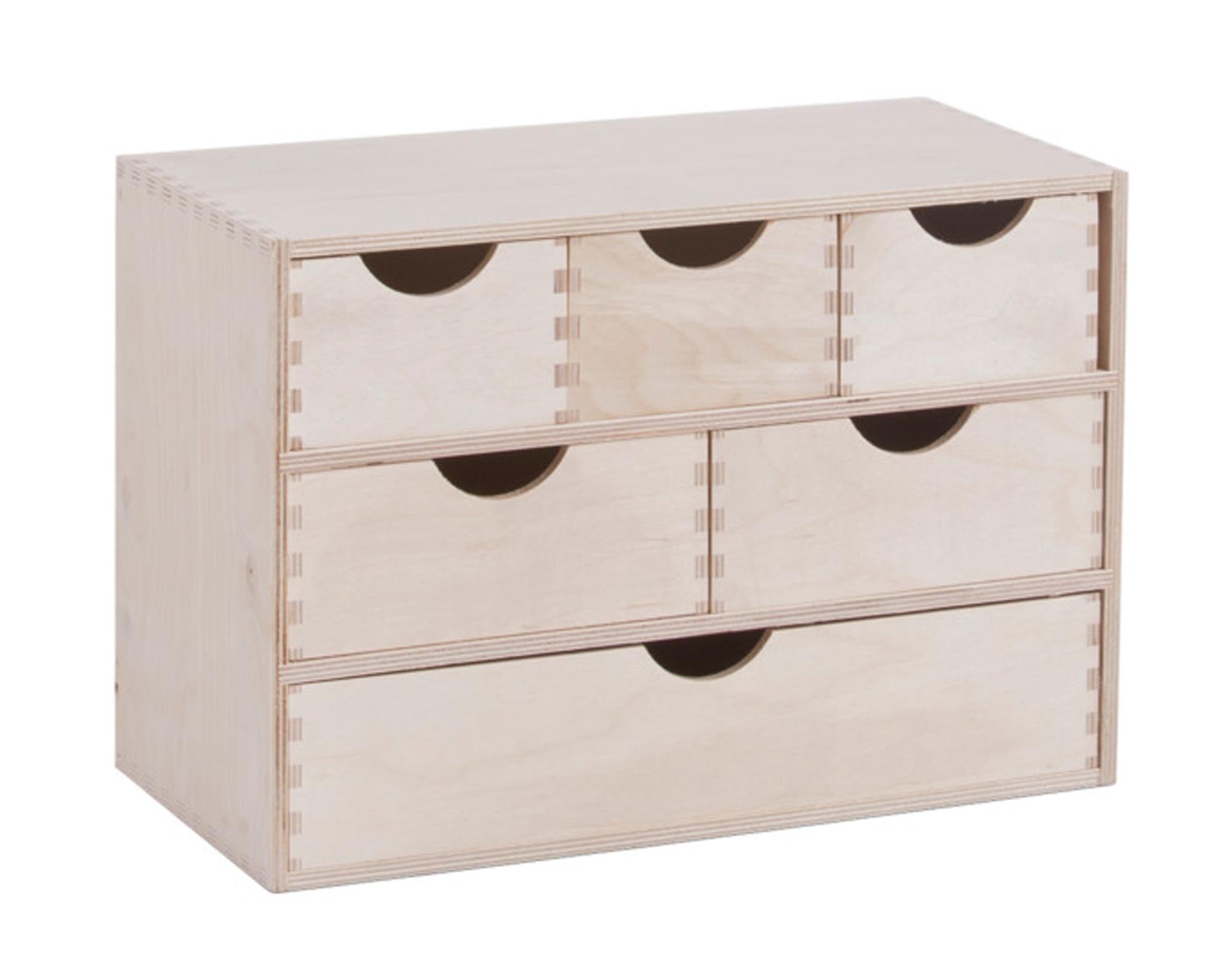 Entdecken Sie die ZELLER Schubladenbox Birke 6-er (40x20x28 cm) – eine stilvolle Aufbewahrungslösung aus hochwertigem Birkenholz für Büro, Kinderzimmer und mehr.