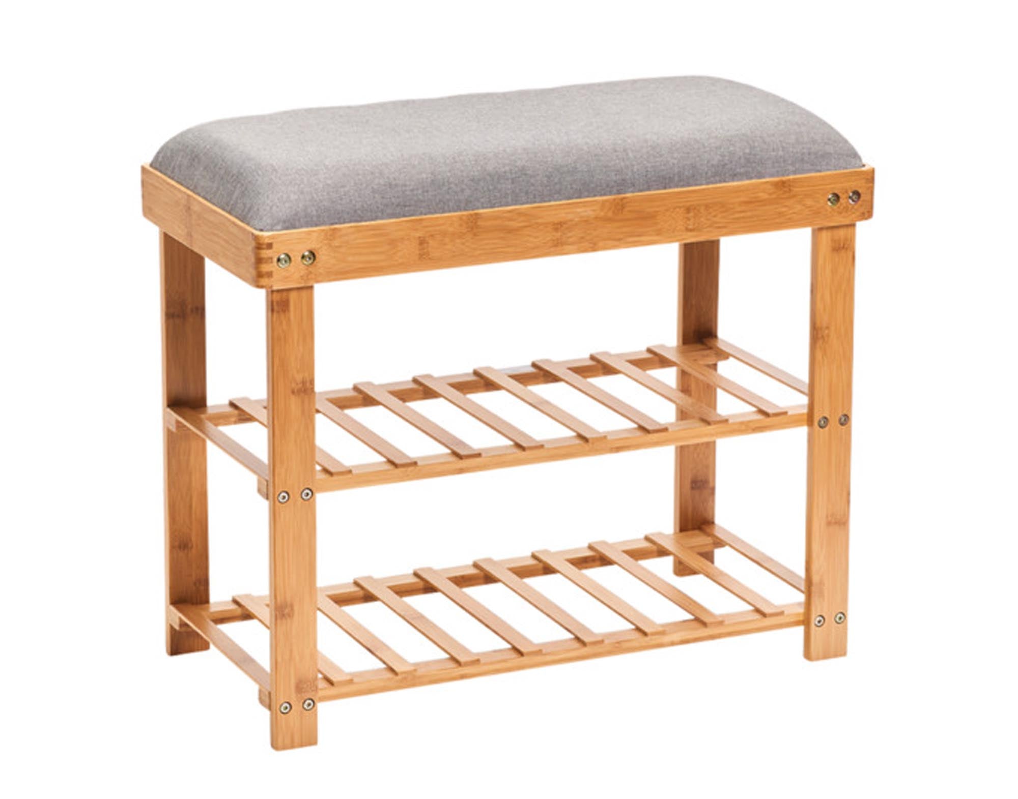 Zeller shoe bench with 2 outlets of polyester gray bamboo 60x29x50 cm